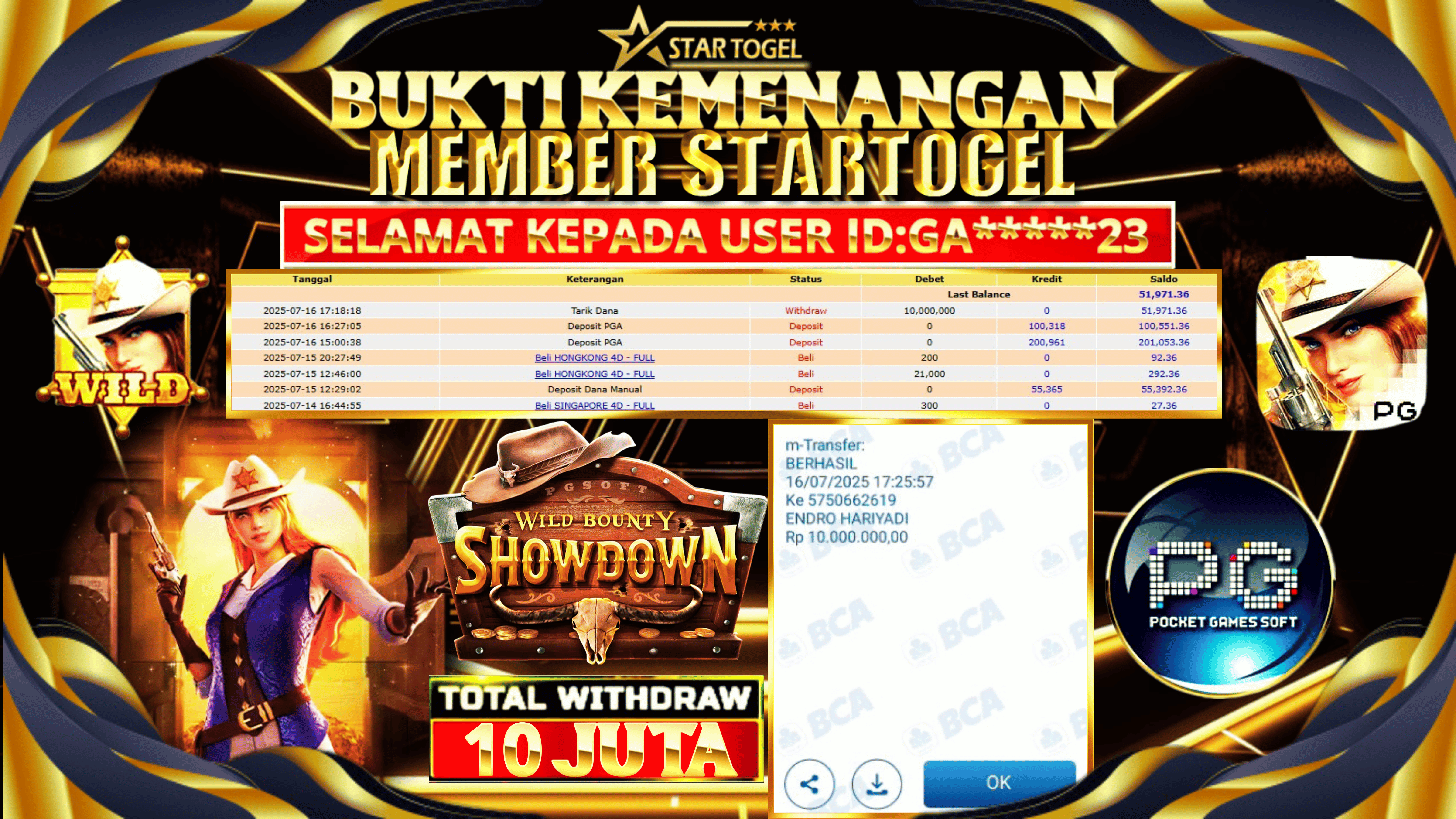 JACKPOT SLOT WILD BANDITO HINGGA 10 JUTA,  16 JULI 2025