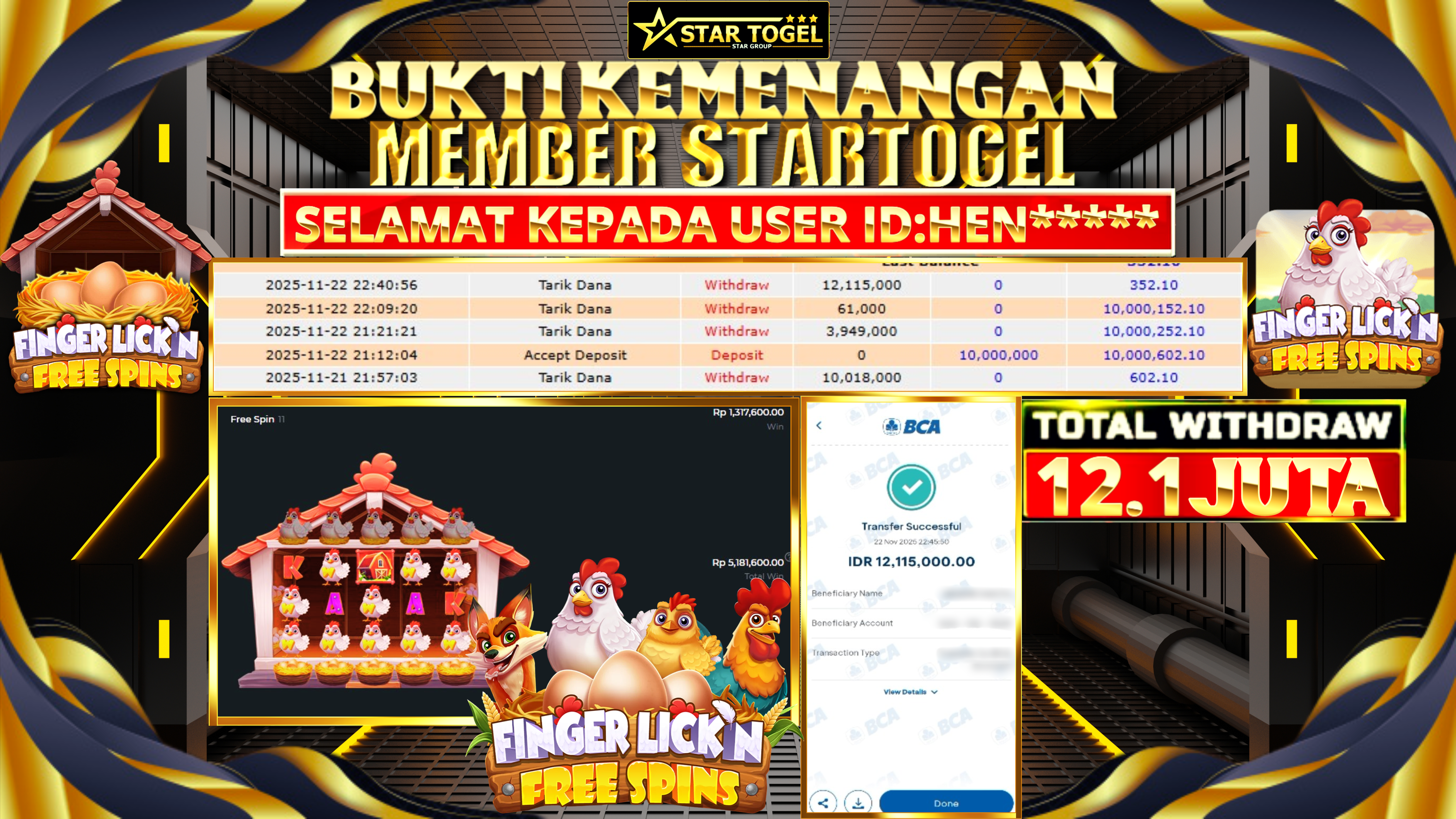 JACKPOT SLOT FINGER LICKN FREE SPIN HINGGA 12.1 JUTA, 22 NOVEMBER 2025
