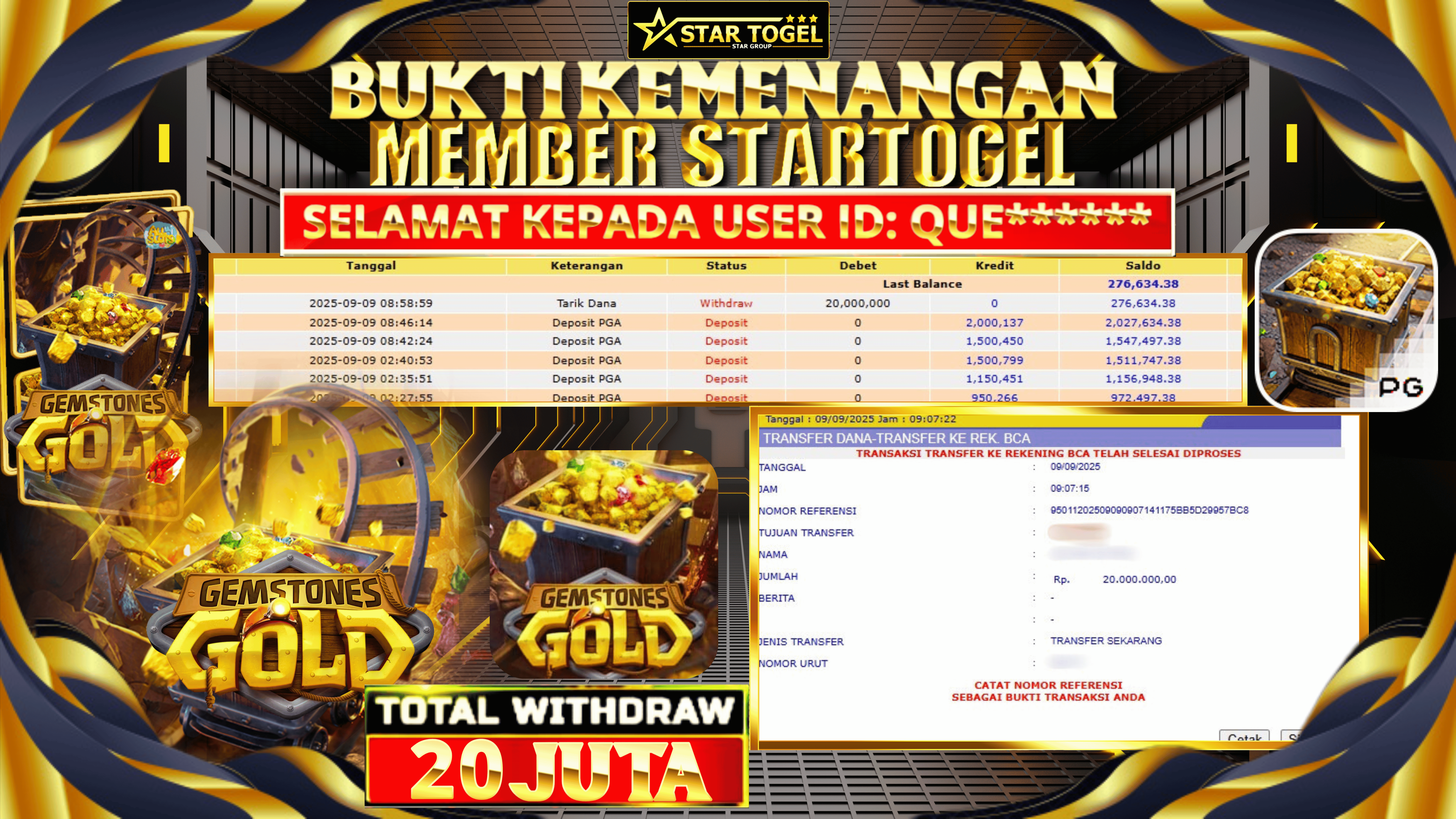 JACKPOT SLOT GEMSTOONE GOLD HINGGA 20 JUTA, 10 SEPTEMBER 2025
