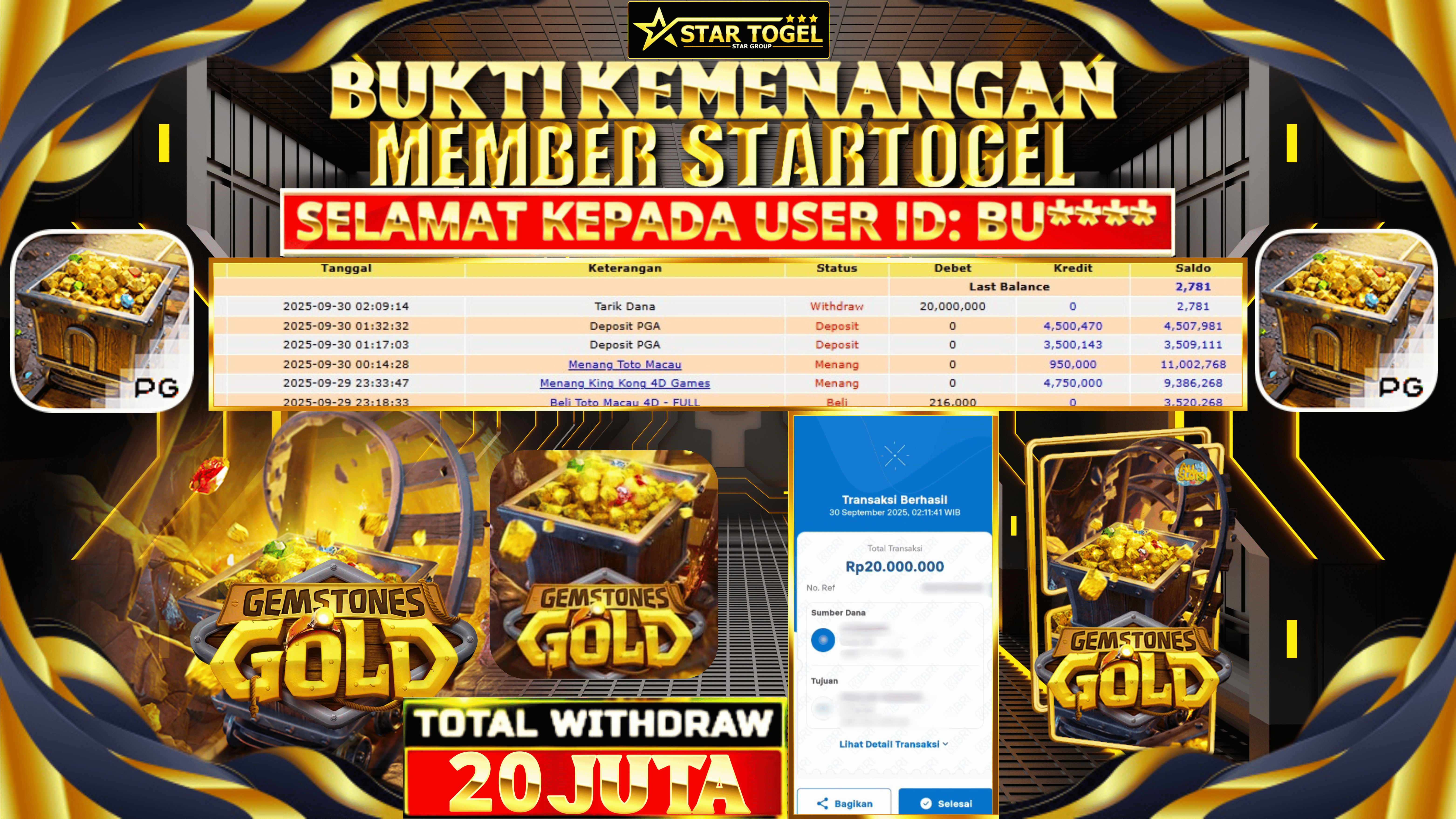 JACKPOT SLOT GEMSTOONE GOLD HINGGA 10 JUTA, 30 SEPTEMBER 2025
