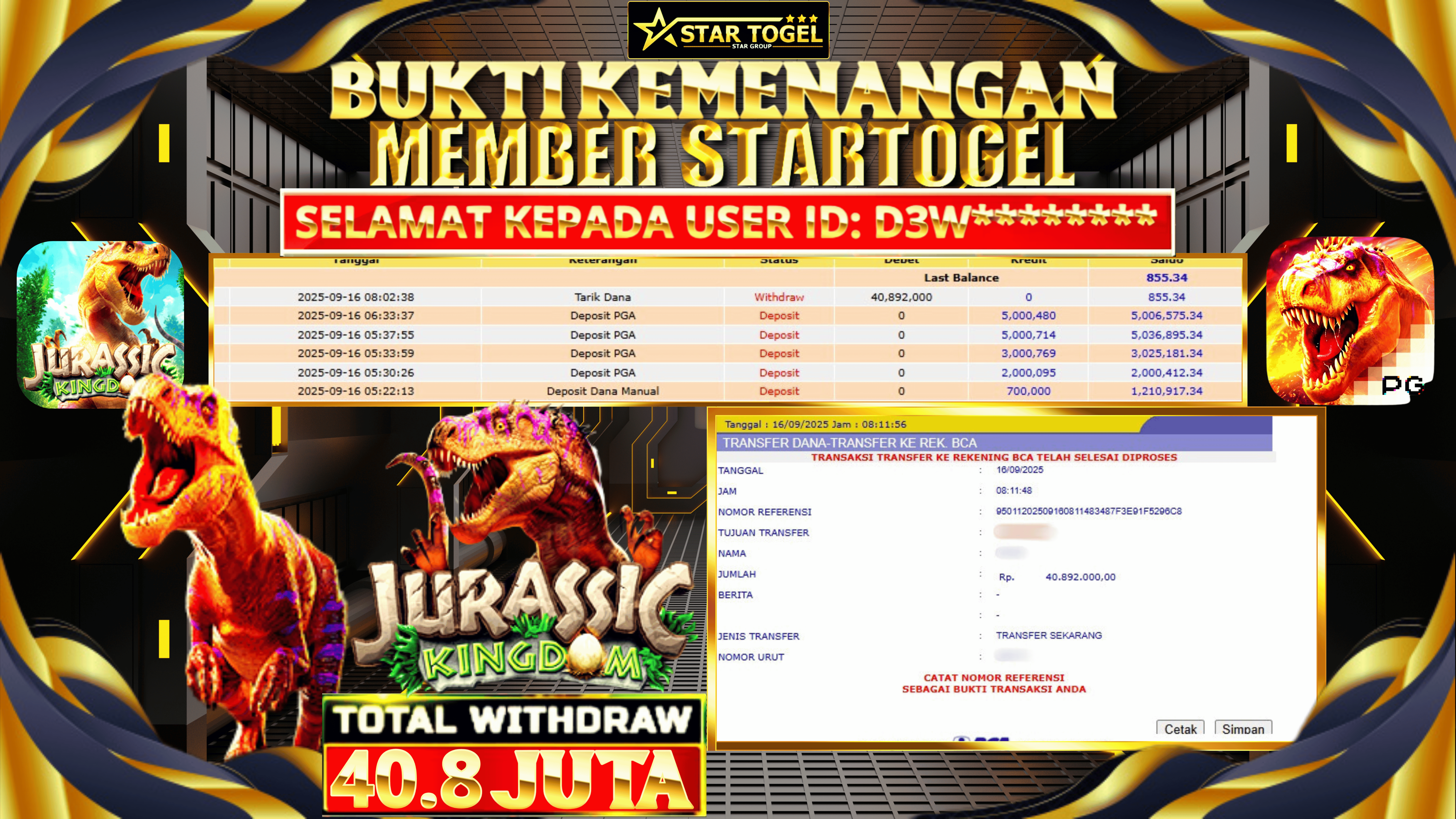 JACKPOT SLOT JURASSIC KINGDOM HINGGA 40.8 JUTA, 16 SEPTEMBER 2025