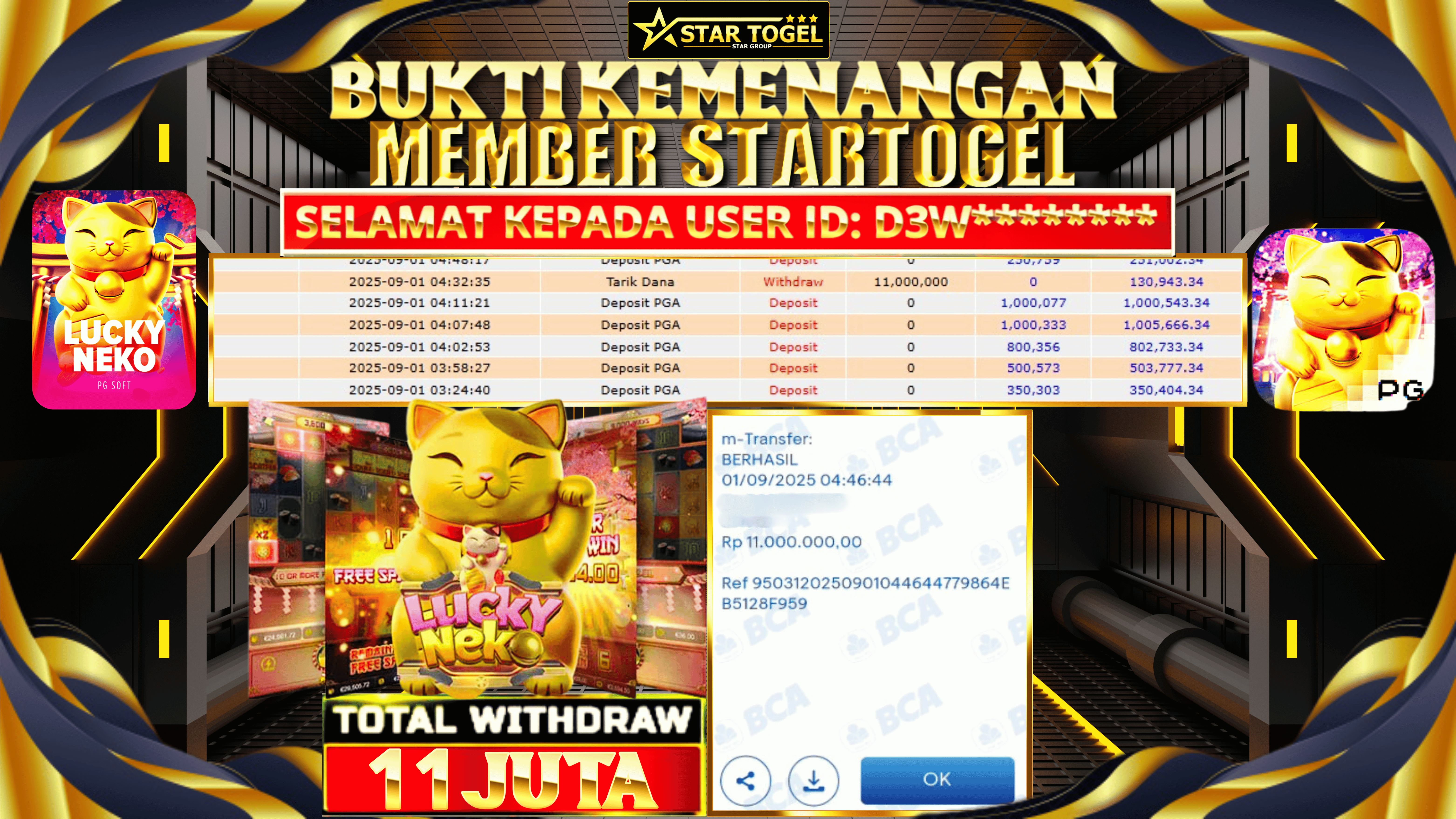 JACKPOT SLOT LUCKY NEKO HINGGA 11 JUTA,  01 SEPTEMBER 2025