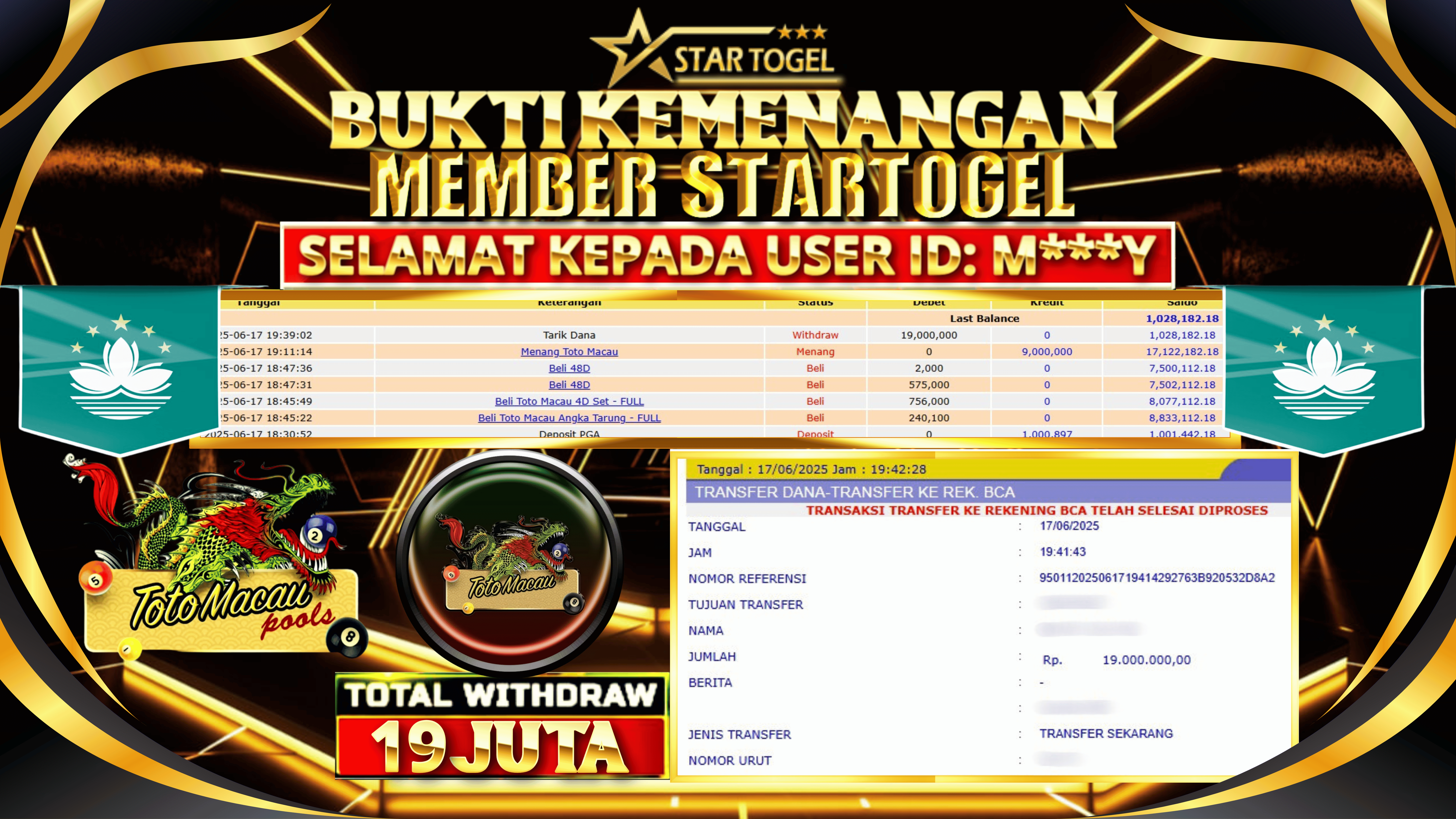 JACKPOT TOGEL TOTOMACAU HINGGA 19 JUTA, 17 JUNI 2025