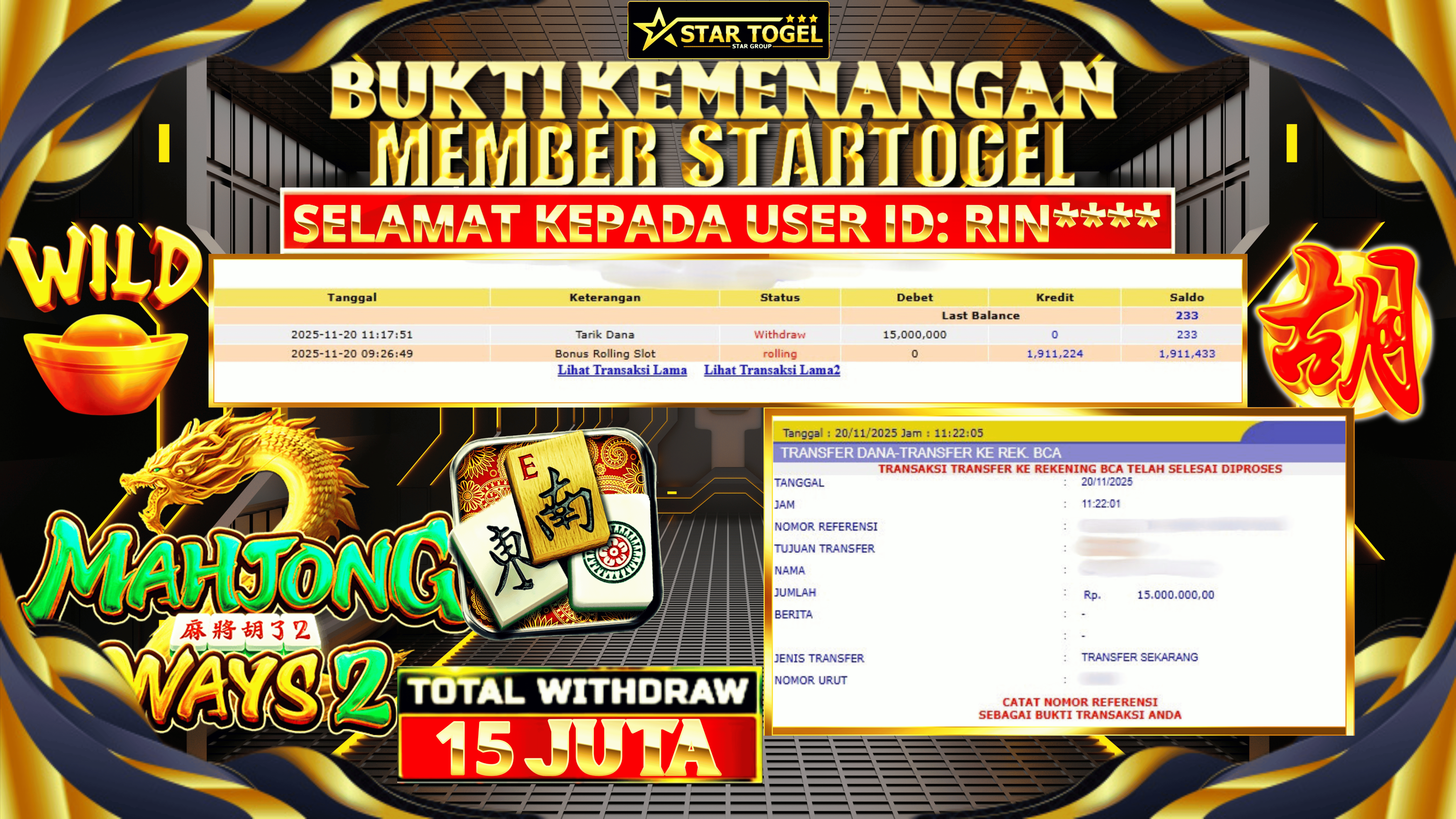 JACKPOT SLOT MAHJONG WAYS2 HINGGA 15 JUTA, 20 NOVEMBER 2025
