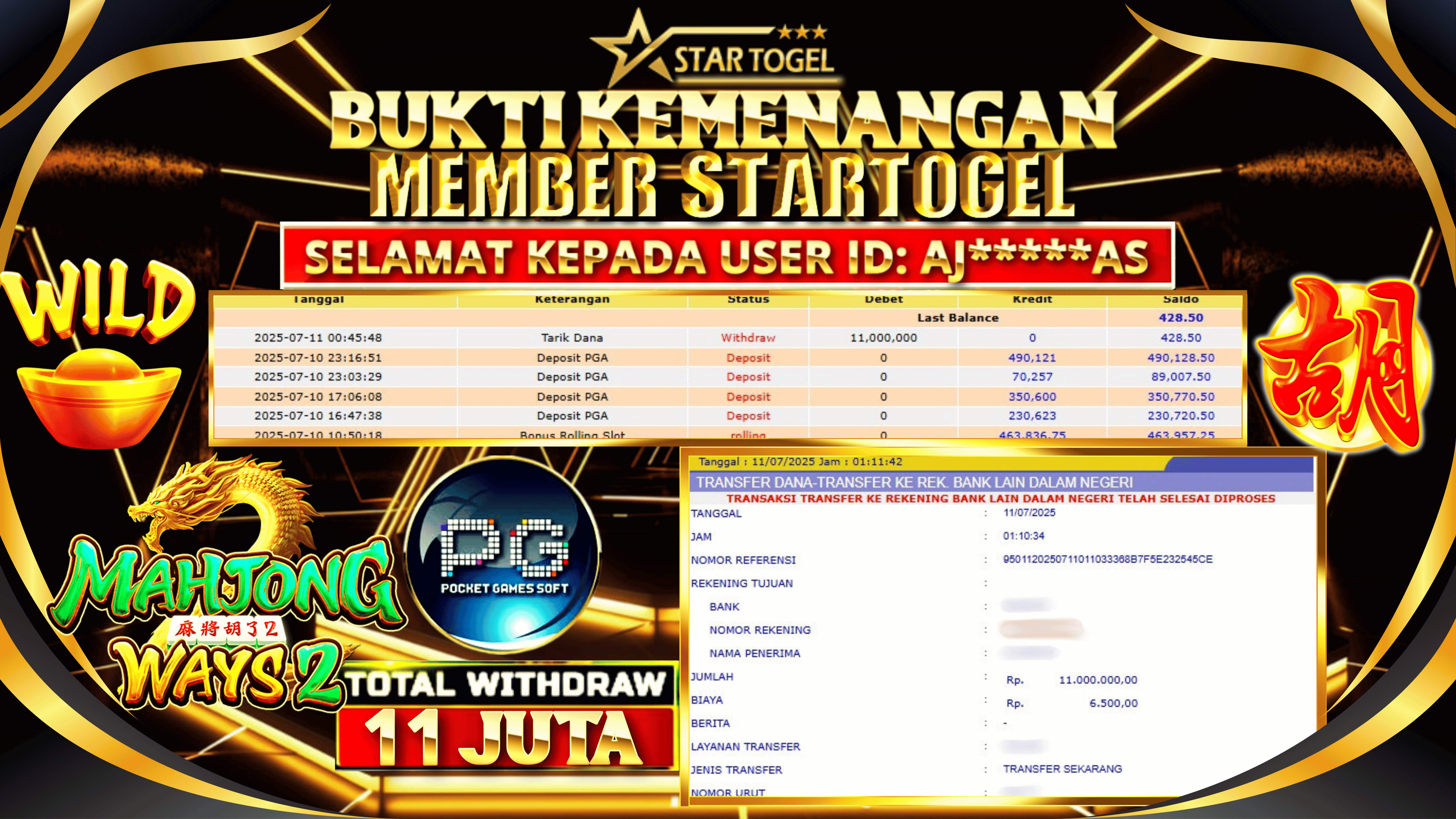 JACKPOT SLOT MAHJONG WAYS 2 HINGGA  11 JUTA, 11 JULI 2025