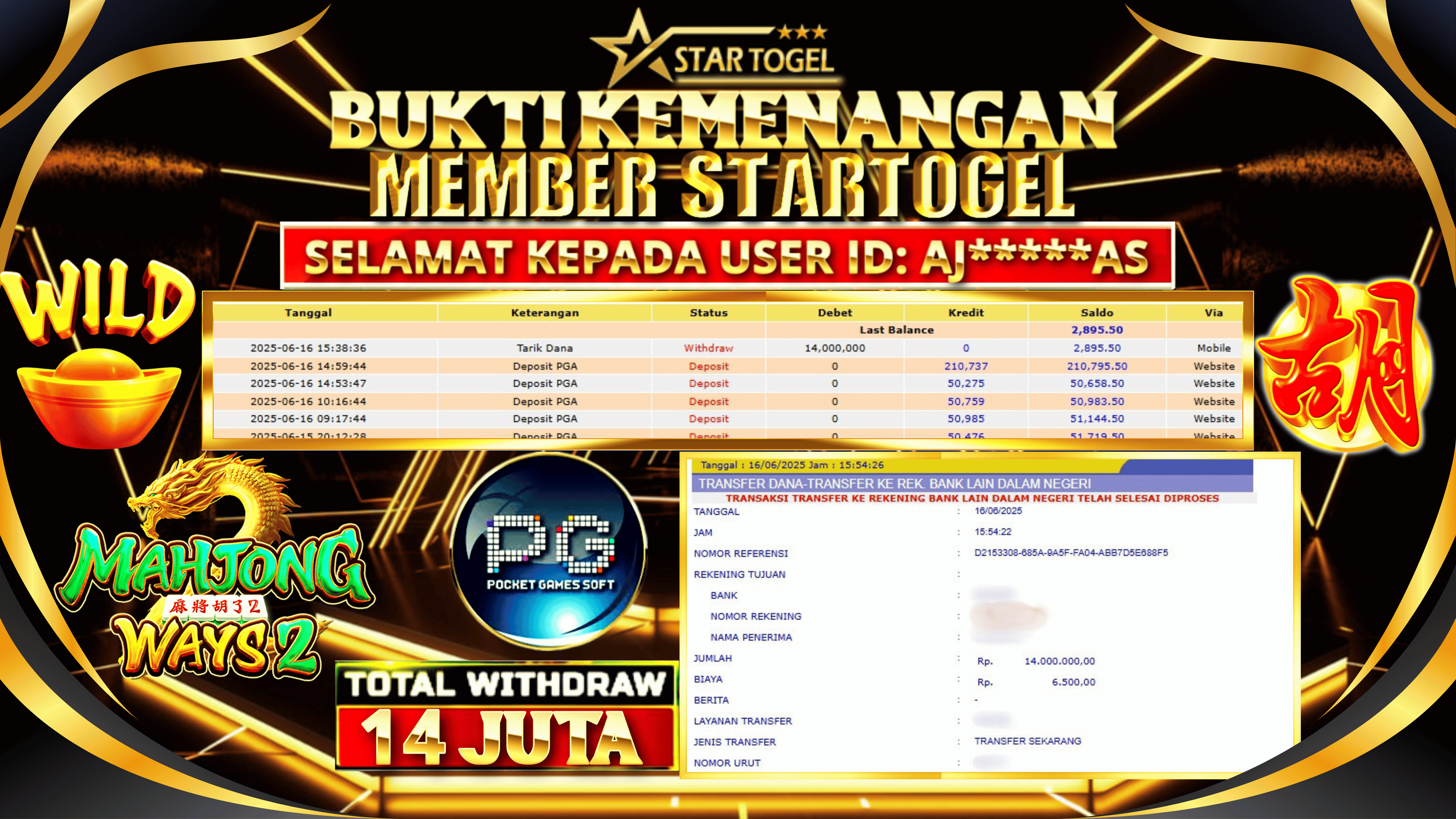 JACKPOT SLOT MAHJONG WAYS 2 HINGGA 14 JUTA, 16 JUNI 2025