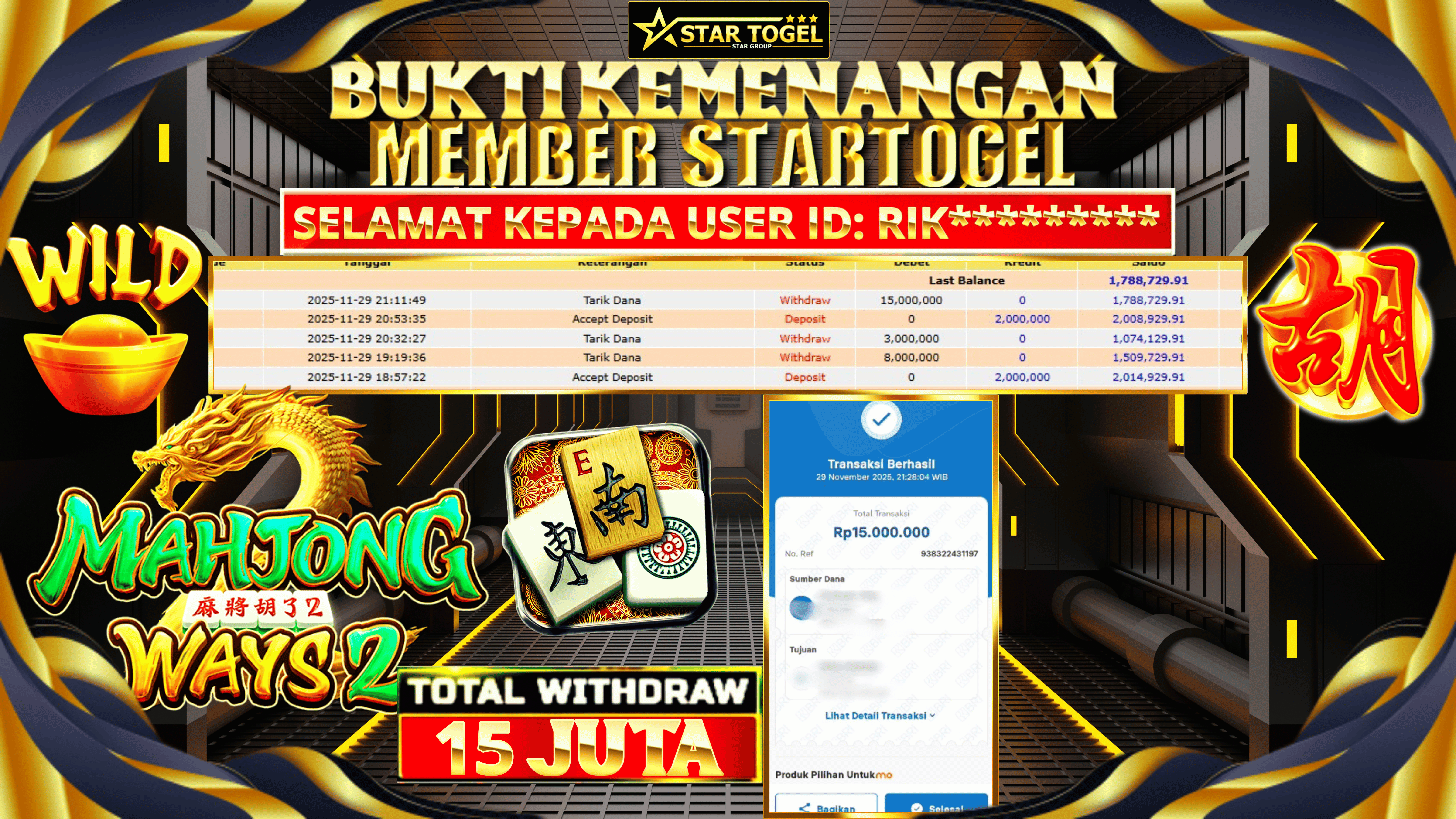 JACKPOT SLOT MAHJONG WAYS2 HINGGA 15 JUTA, 29 NOVEMBER 2025