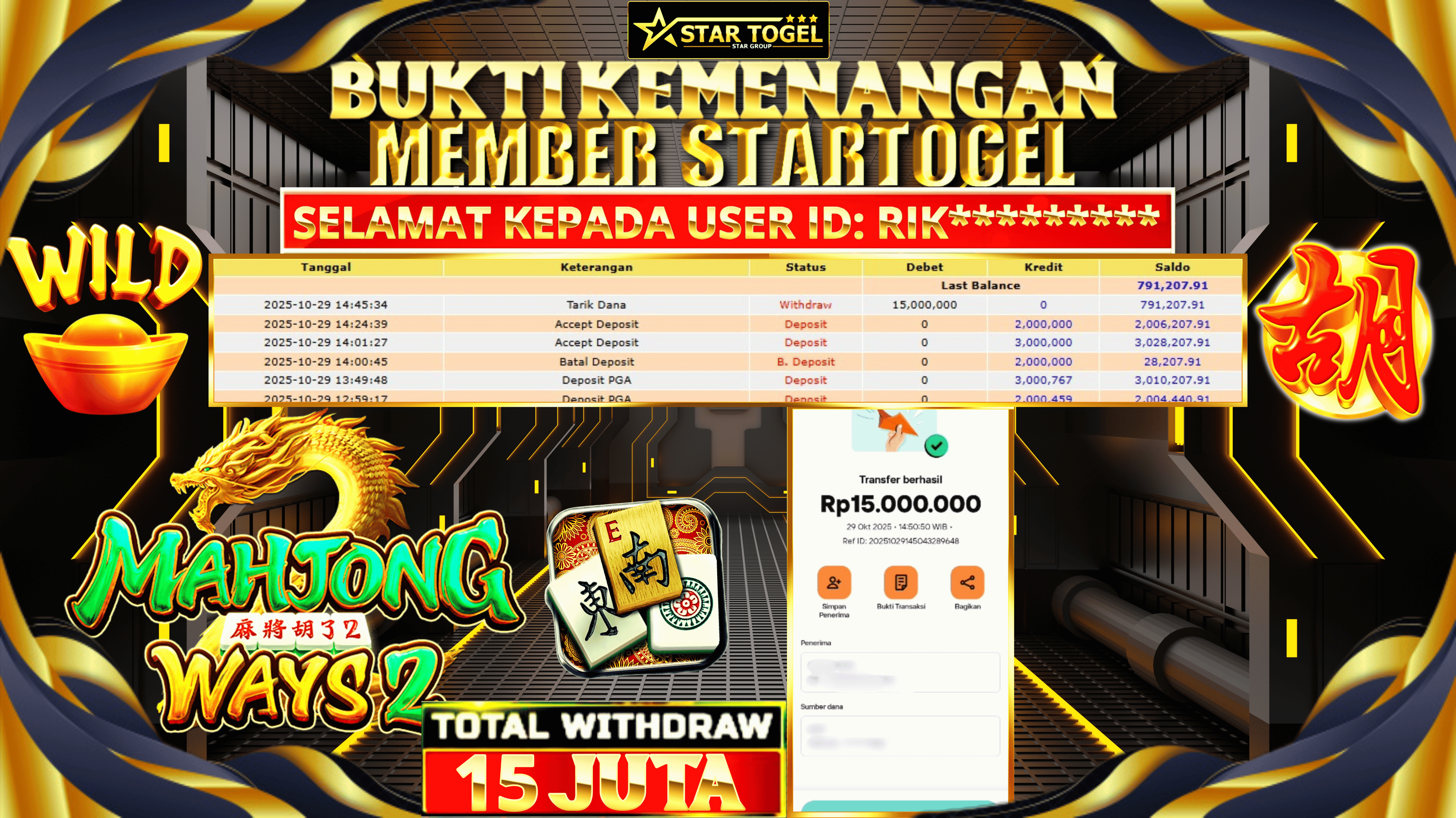 JACKPOT SLOT MAHJONG WAYS2 HINGGA 15 JUTA, 29 OKTOBER 2025