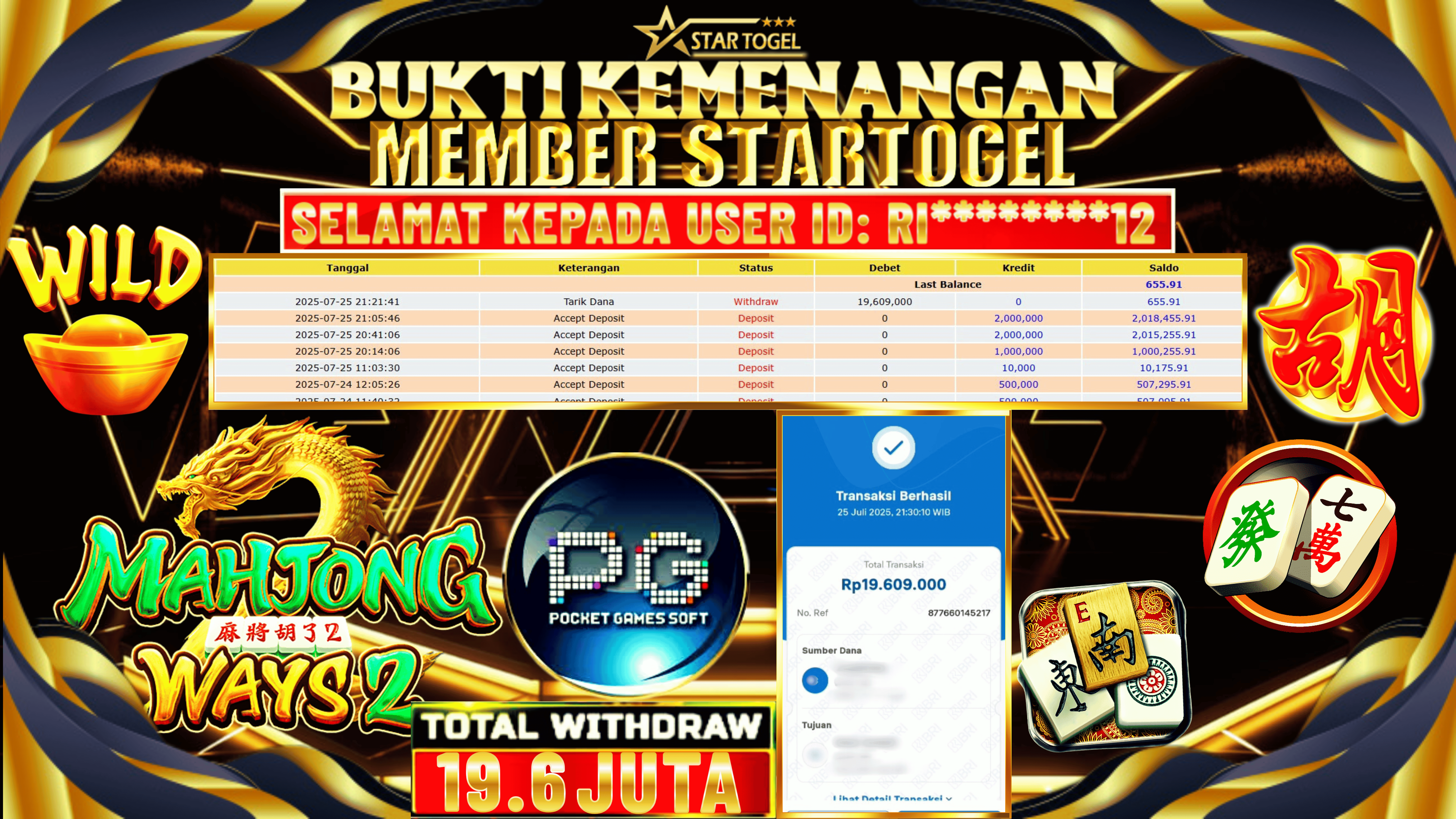JACKPOT SLOT MAHJONG WAYS 2 HINGGA 19.6 JUTA, 26 JULI 2025