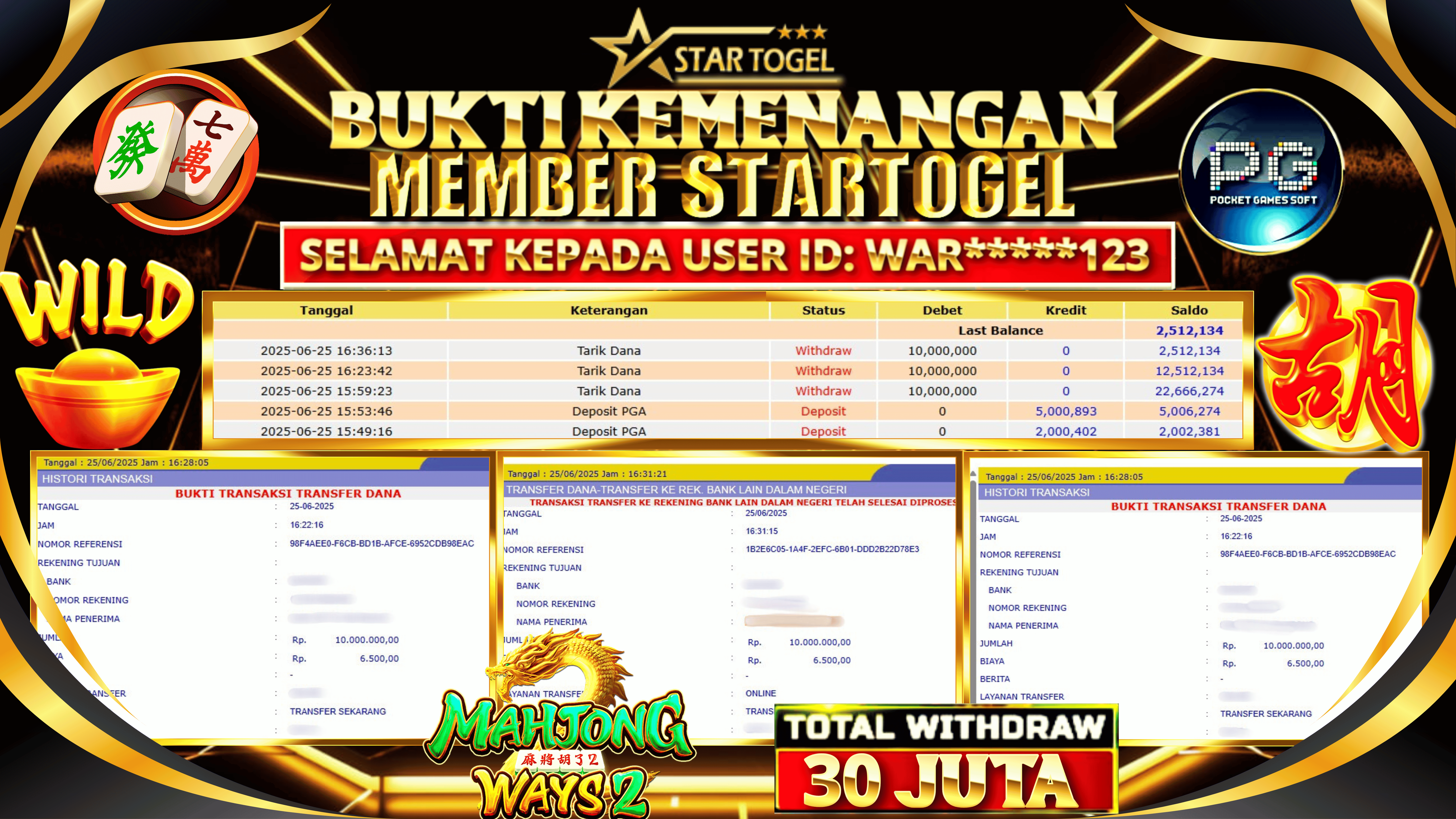 JACKPOT SLOT MAHJONG WAYS 2 HINGGA  30 JUTA, 26 JUNI 2025