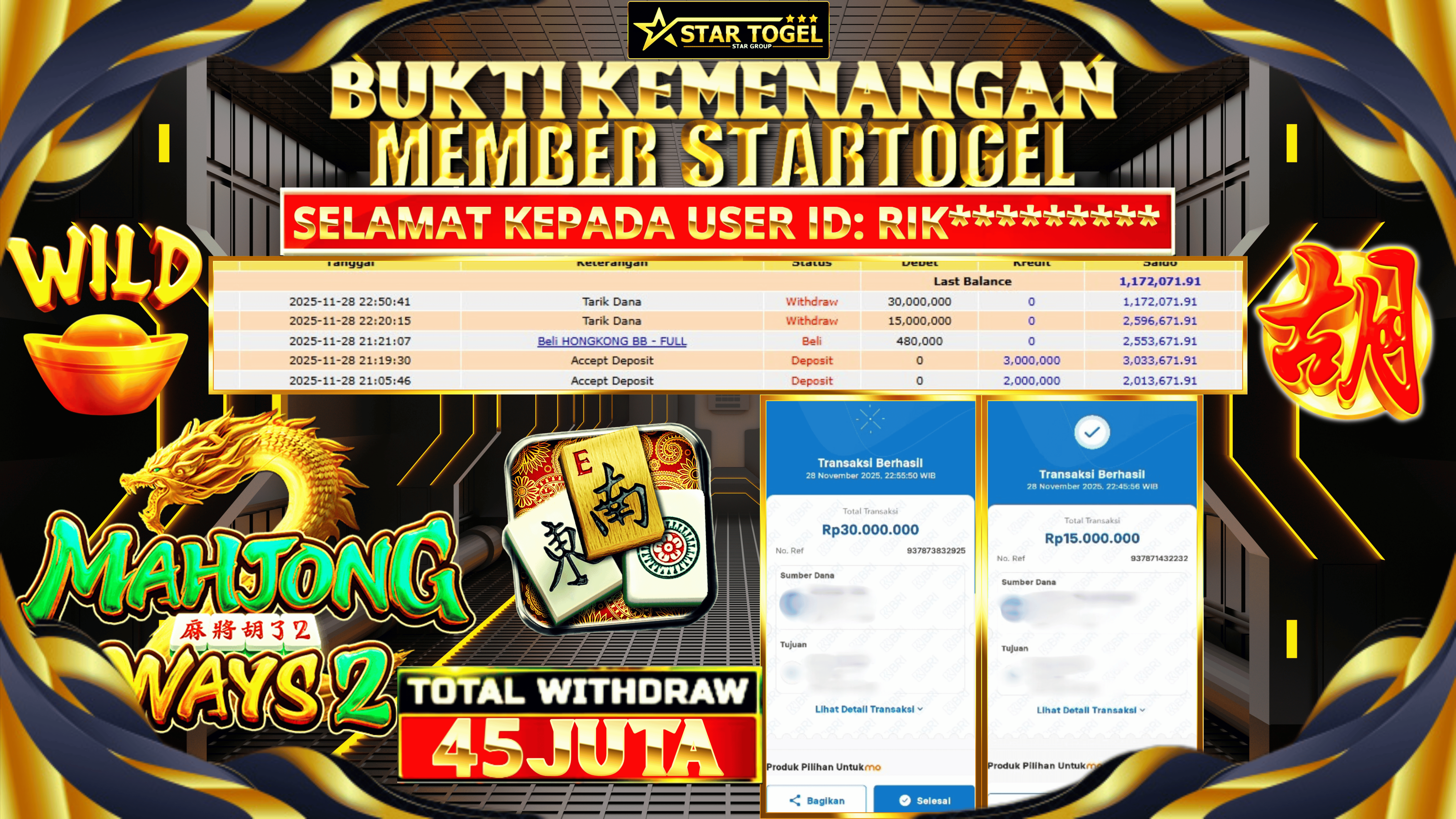 JACKPOT SLOT MAHJONG WAYS2 HINGGA 45 JUTA, 28 NOVEMBER 2025