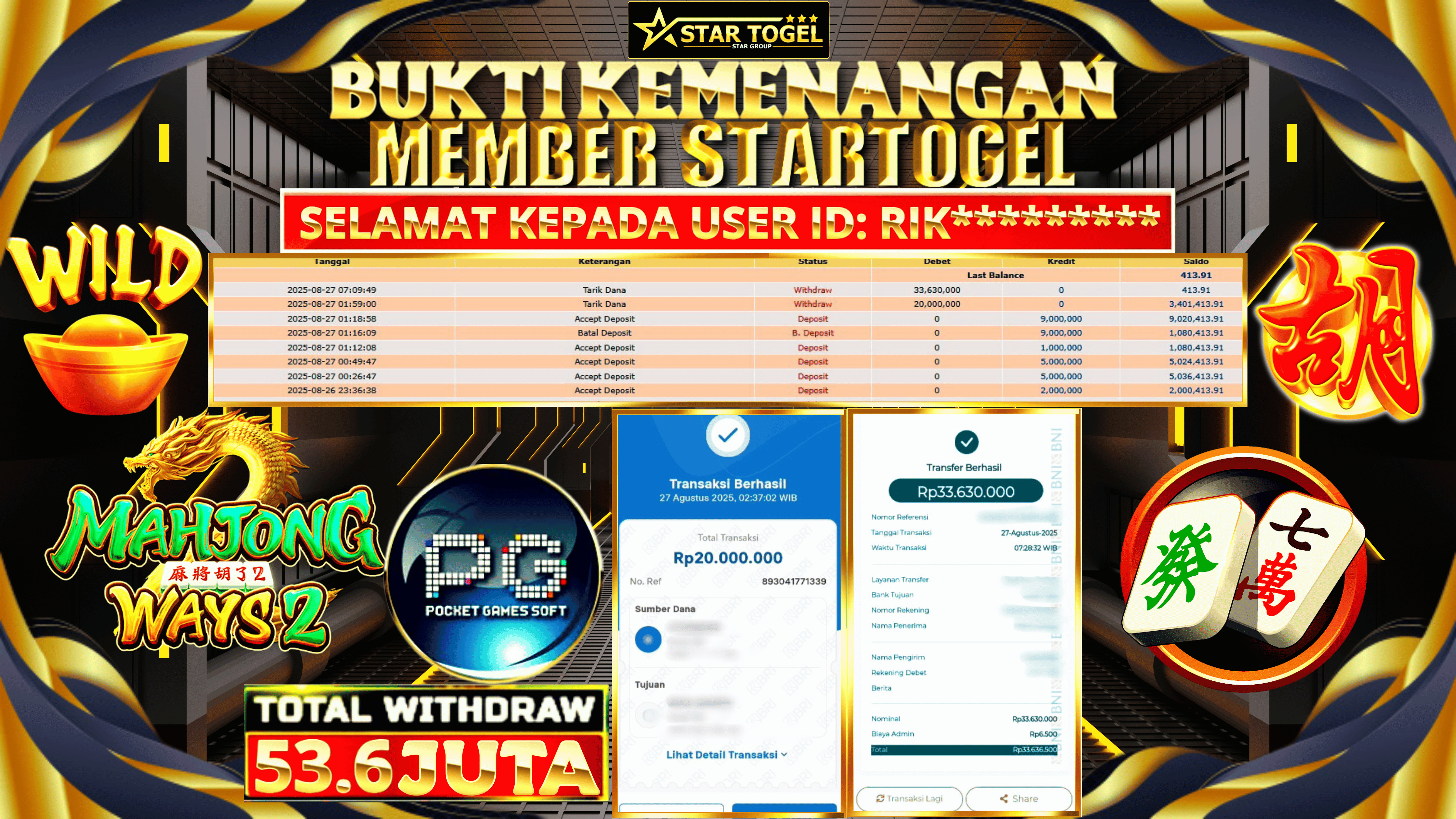 JACKPOT SLOT MAHJONG WAYS2 HINGGA 53.6 JUTA, 27 AGUSTUS 2025