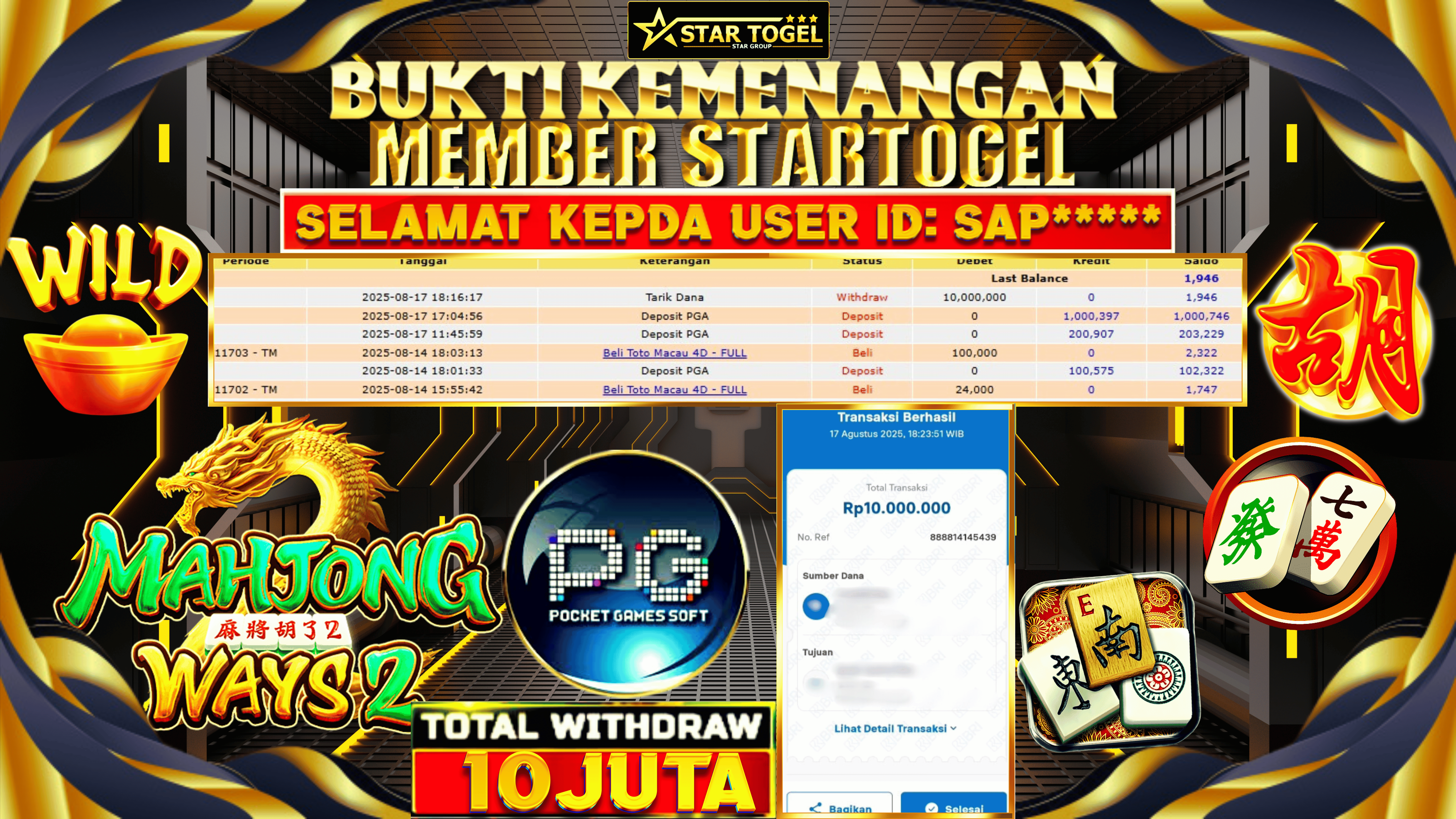 JACKPOT SLOT MAHJONG WAYS 2 HINGGA  10 JUTA, 18 AGUSTUS 2025