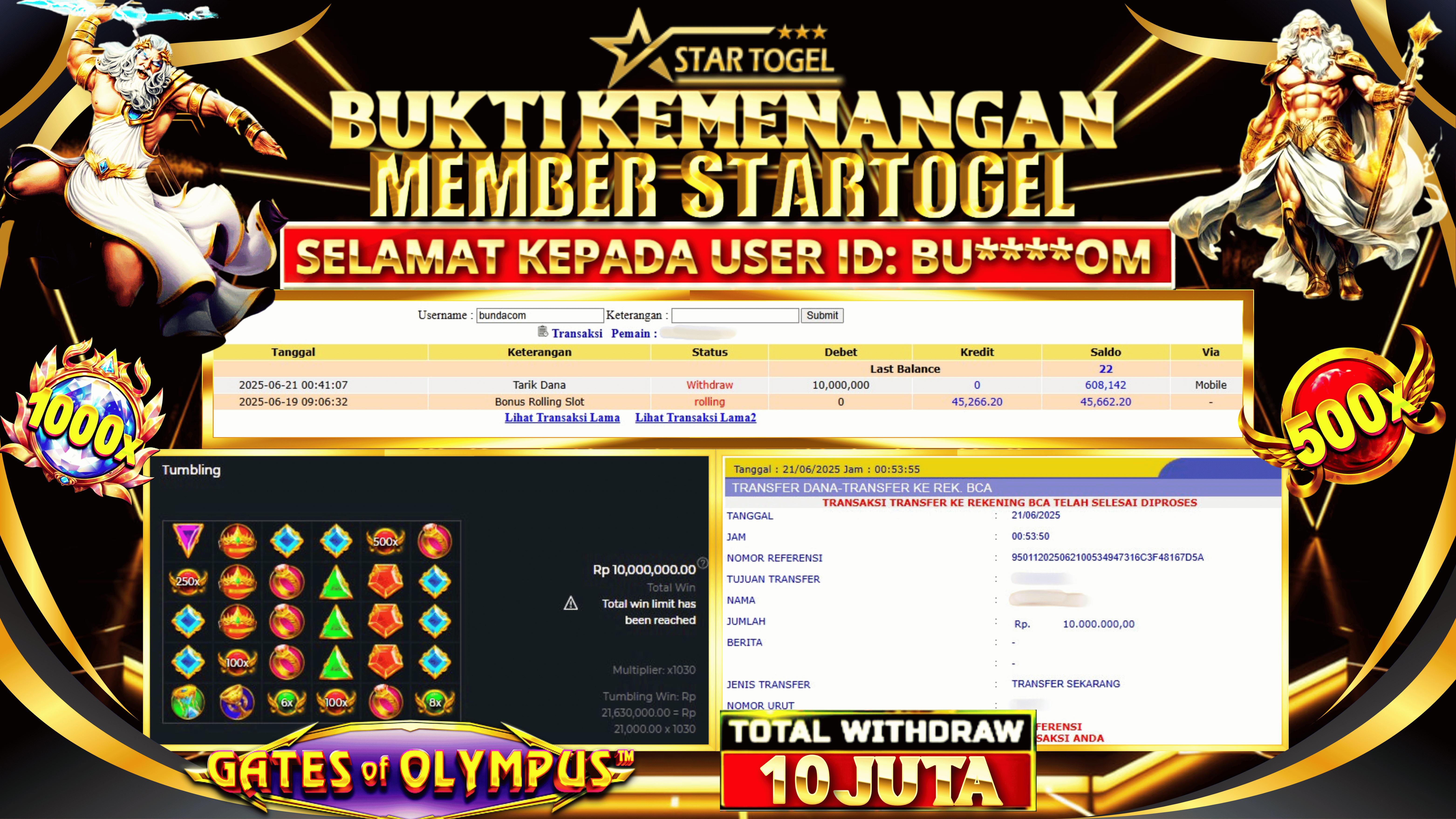JACKPOT SLOT GATES OF OLYMPUS  HINGGA 10 JUTA, 21 JUNI 2025