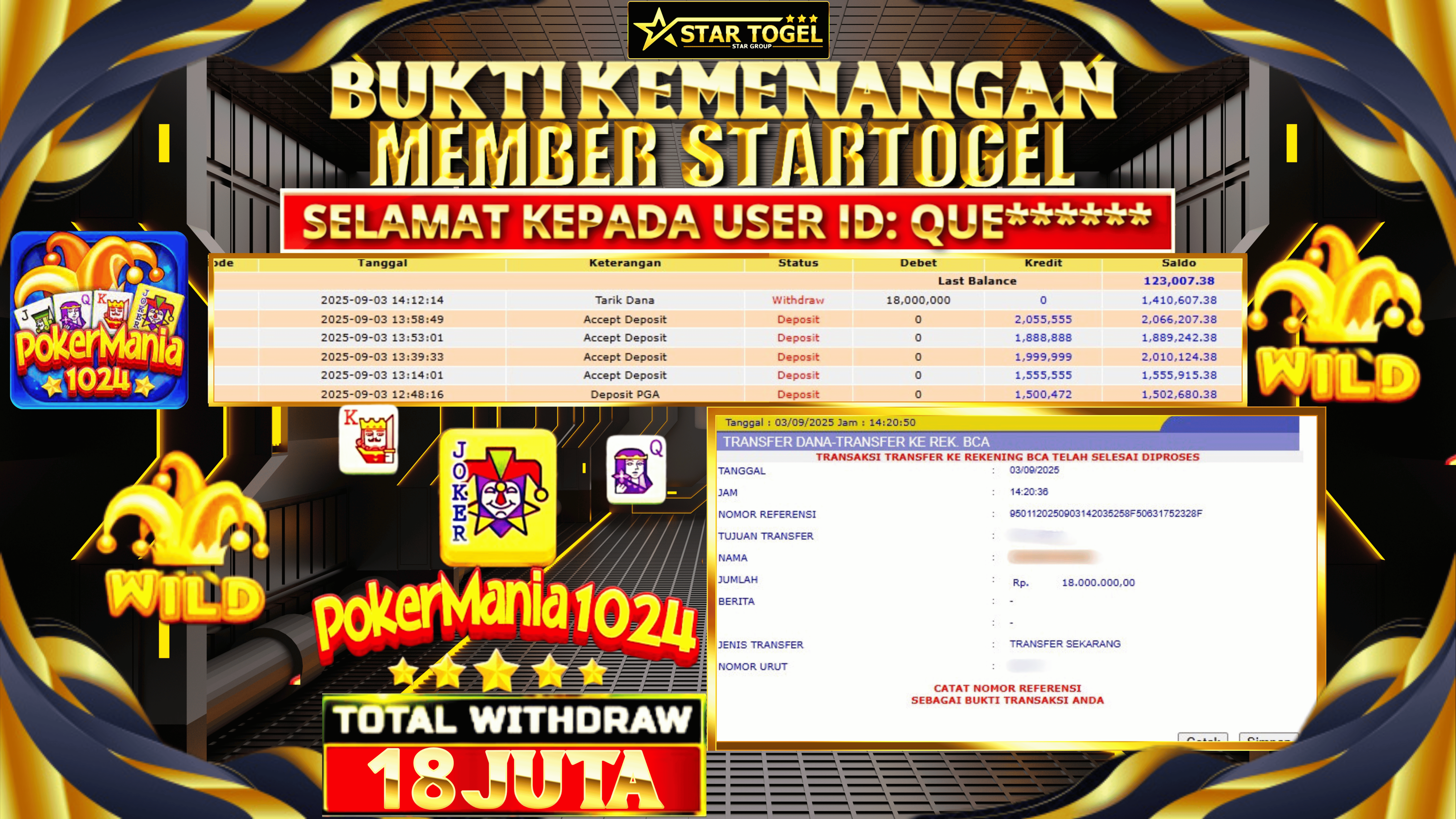 JACKPOT IDN SLOT POKER MANIA 1024 HINGGA 18 JUTA, 03 SEPTEMBER 2025