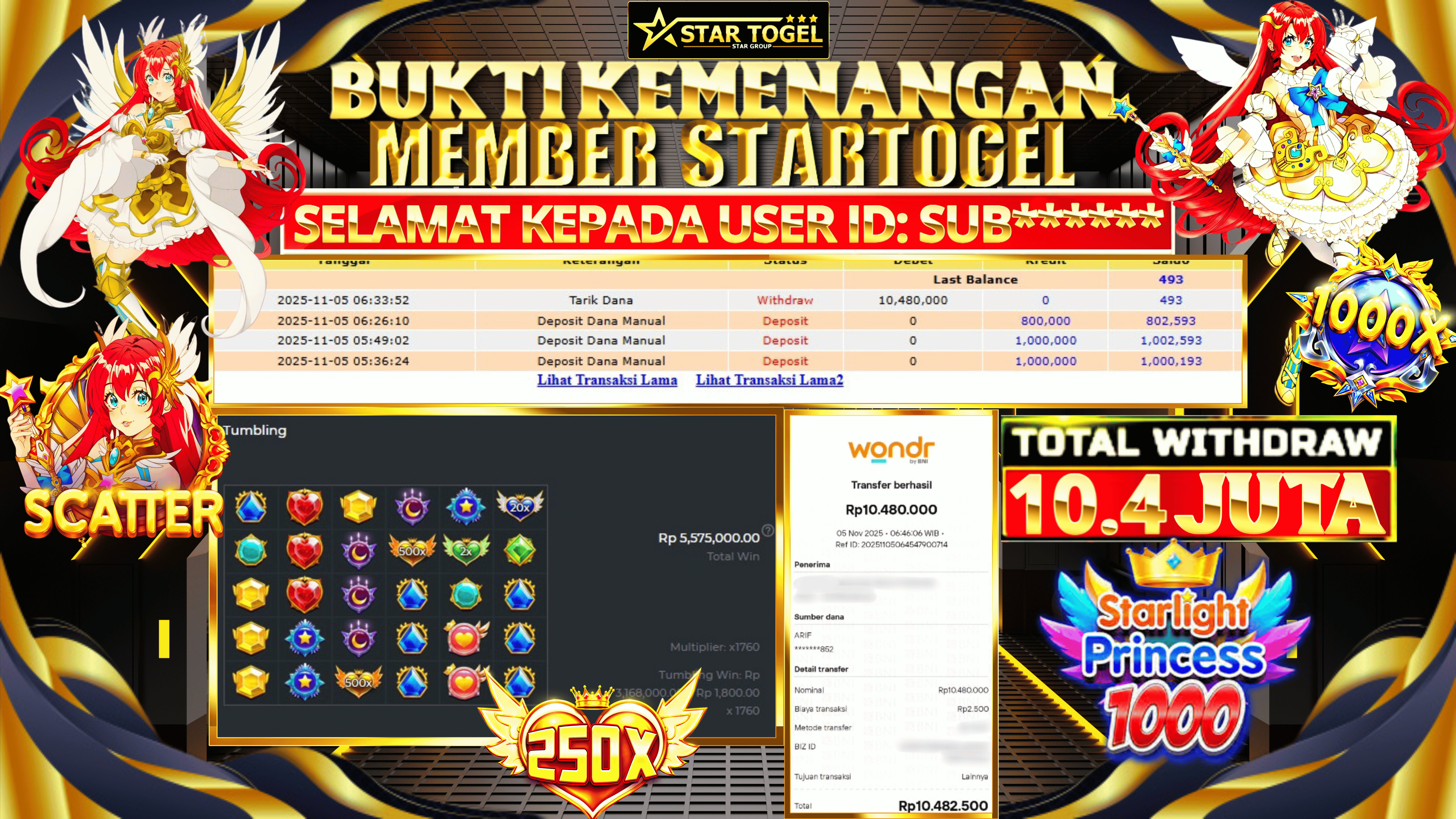 JACKPOT SLOT STARLIGHT PRINCESS 1000 HINGGA 10.4 JUTA, 05 NOVEMBER 2025