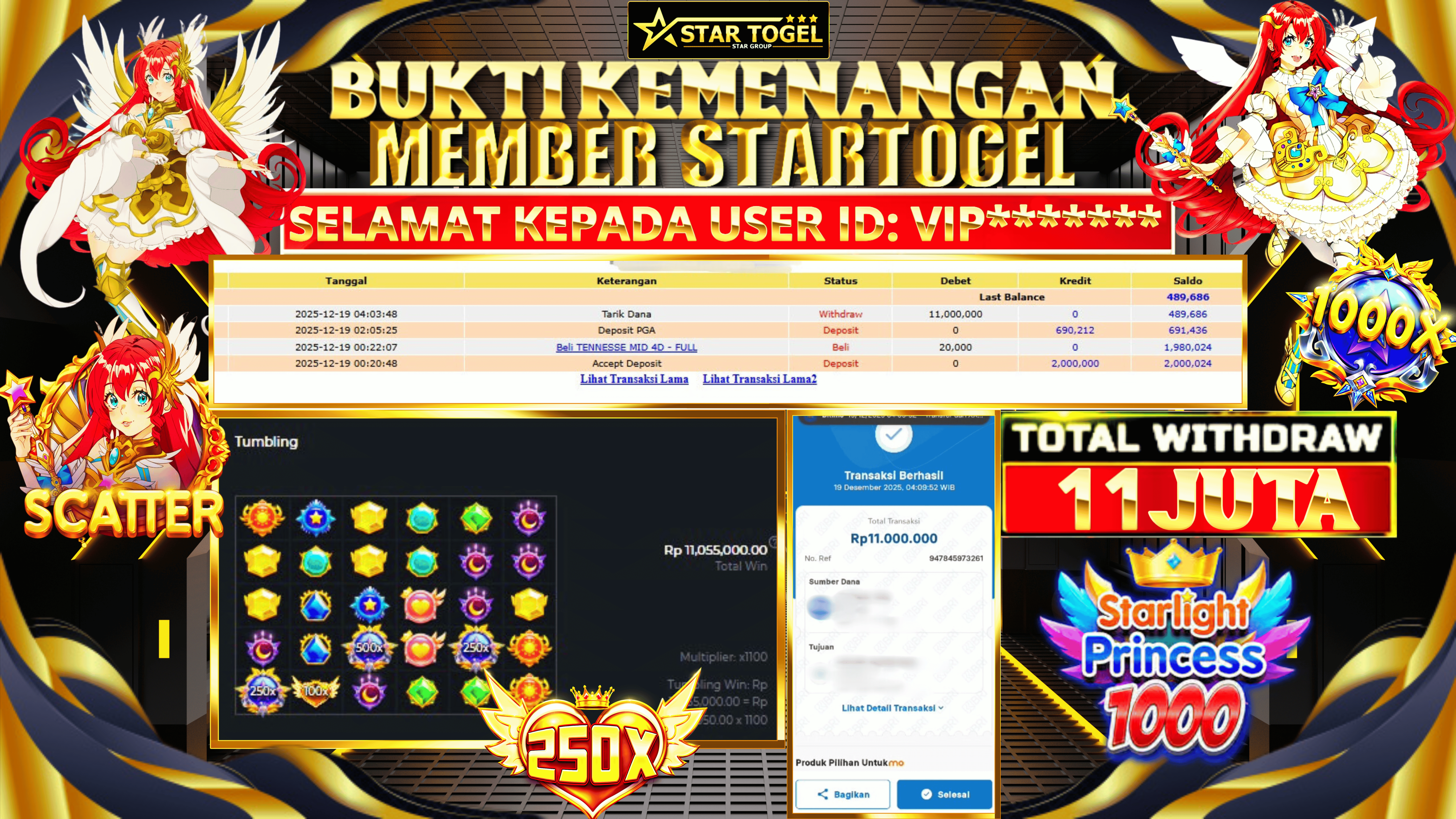 JACKPOT SLOT STARLIGHT PRINCESS 1000 HINGGA 11 JUTA, 20 DESEMBER 2025