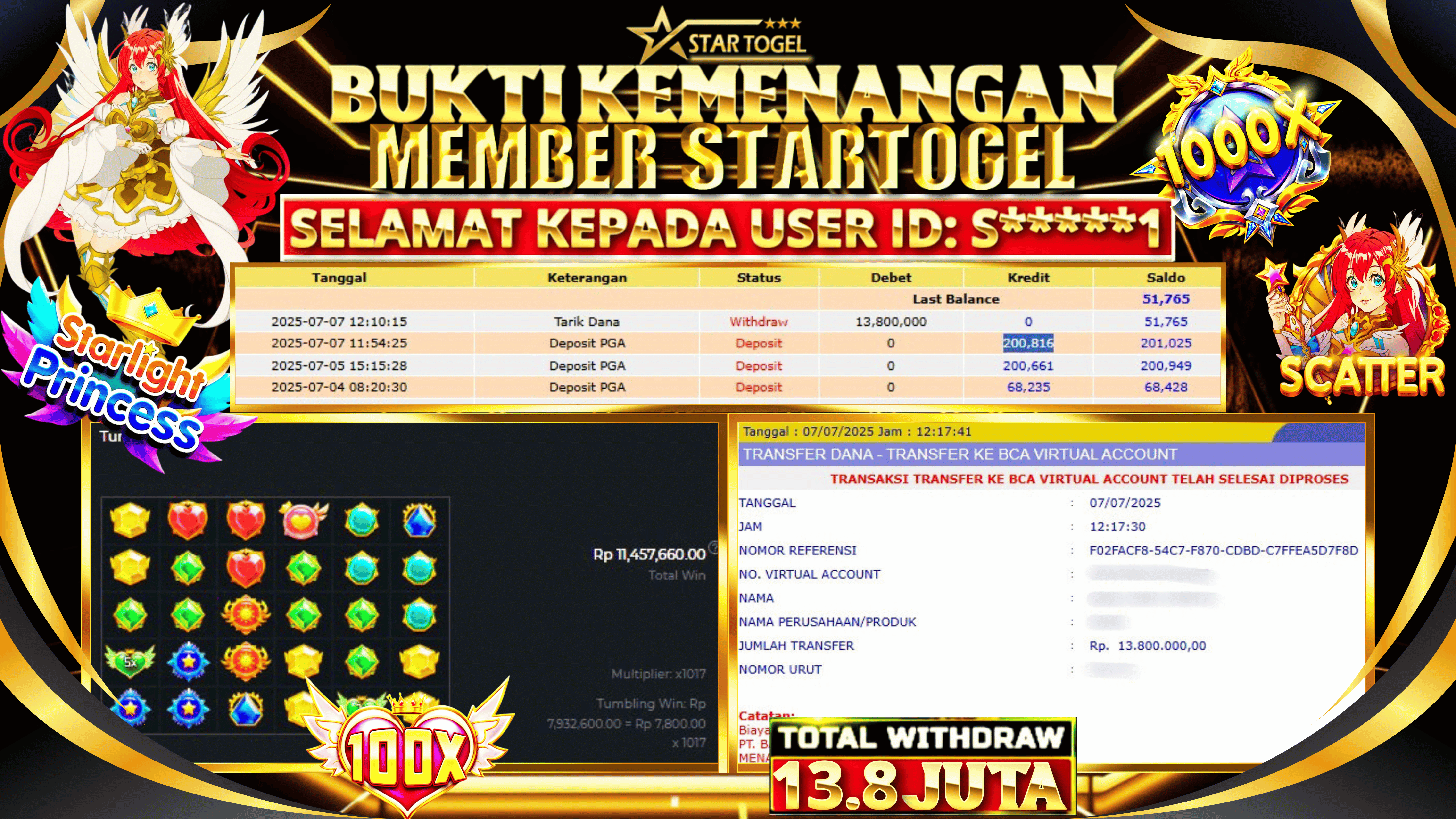 JACKPOT SLOT STARLIGHT PRINCESS HINGGA 13.8 JUTA, 07 JULI  2025