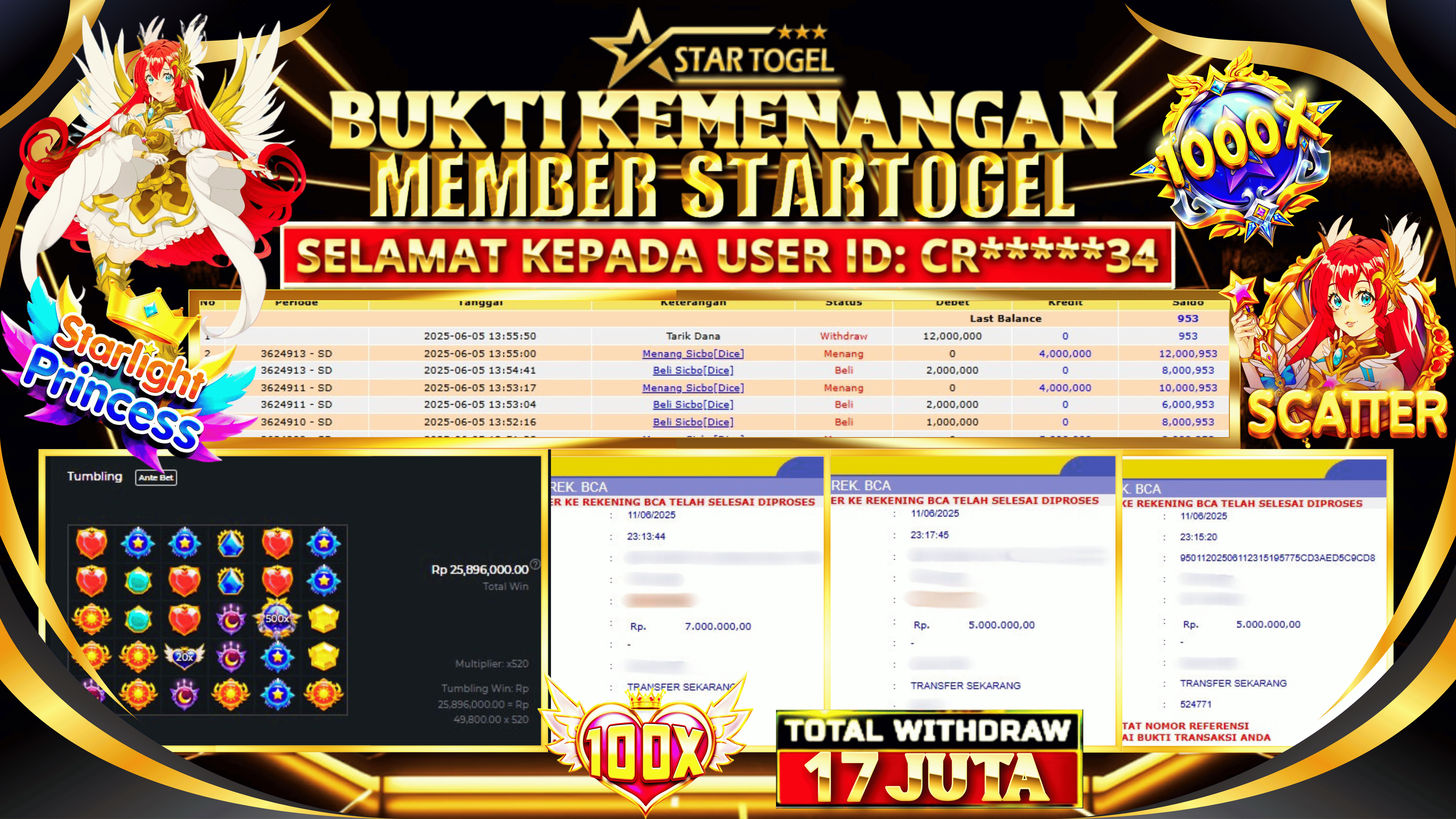 JACKPOT SLOT STARLIGHT PRINCESS HINGGA 17 JUTA, 12 JUNI 2025