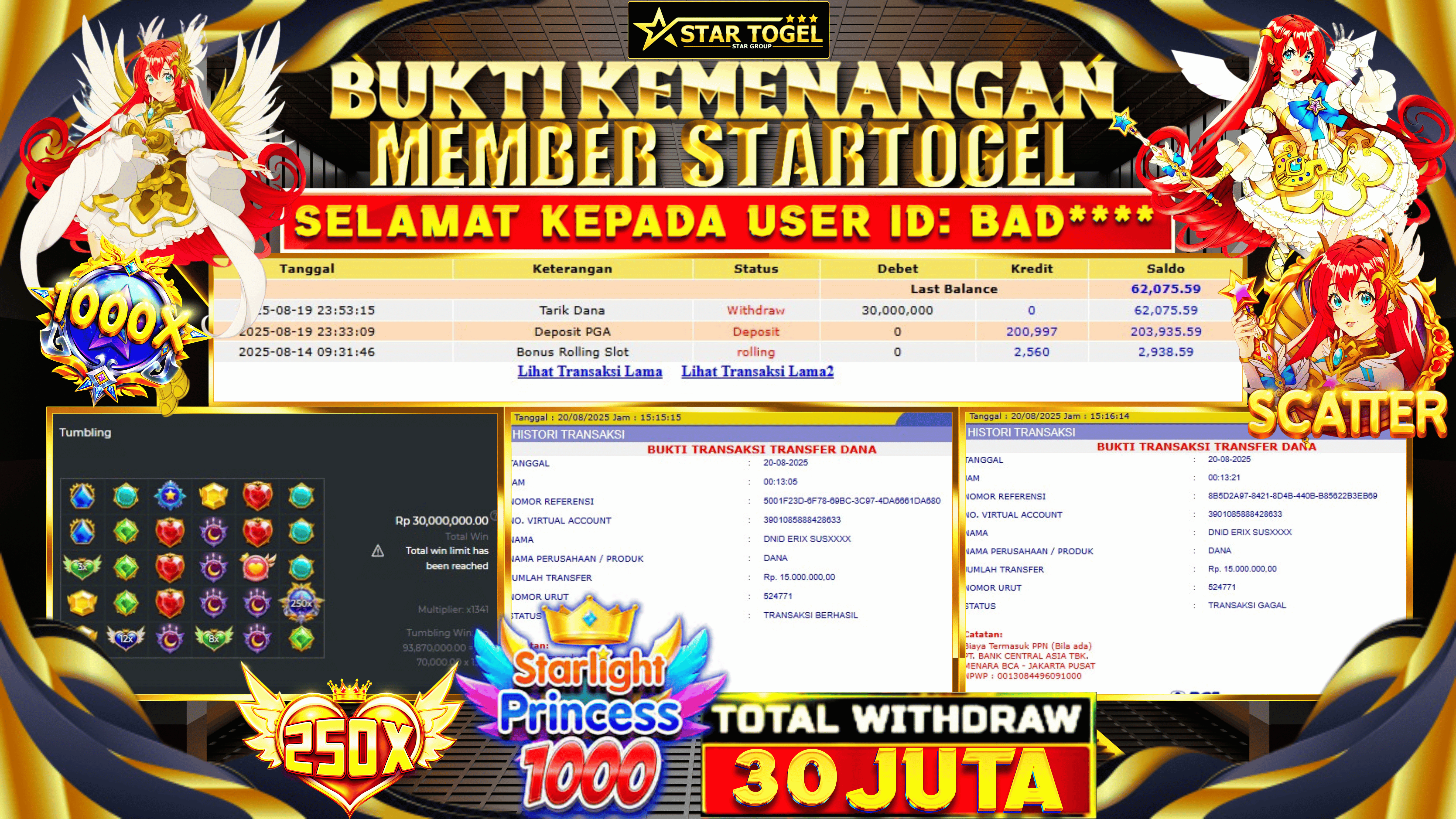 JACKPOT SLOT STARLIGHT PRINCESS 1000 HINGGA 30 JUTA, 20 AGUSUTUS 025
