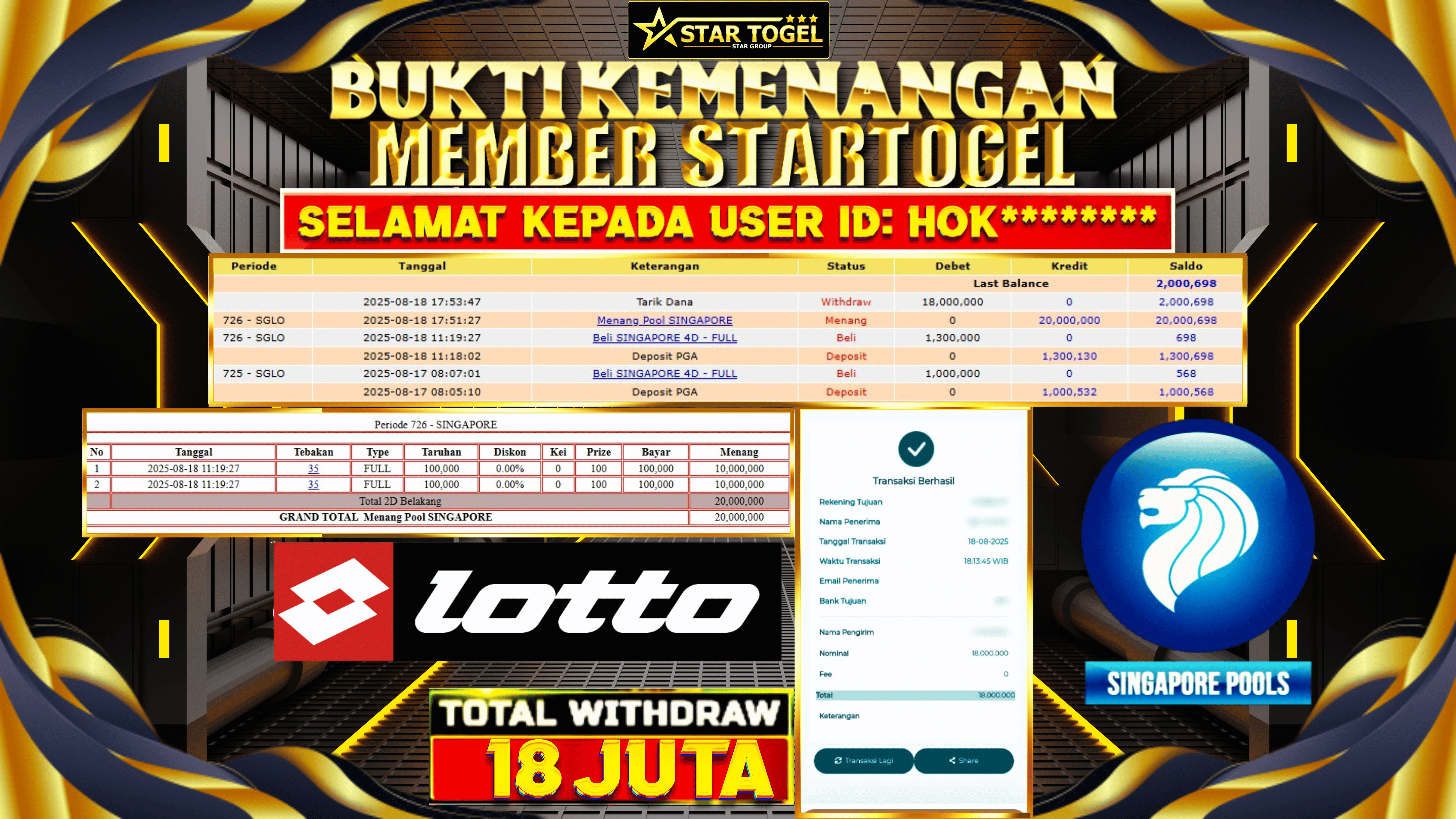 JACKPOT TOGEL SINGAPORE POOLS HINGGA 18 JUTA, 19 AGUSTUS 2025