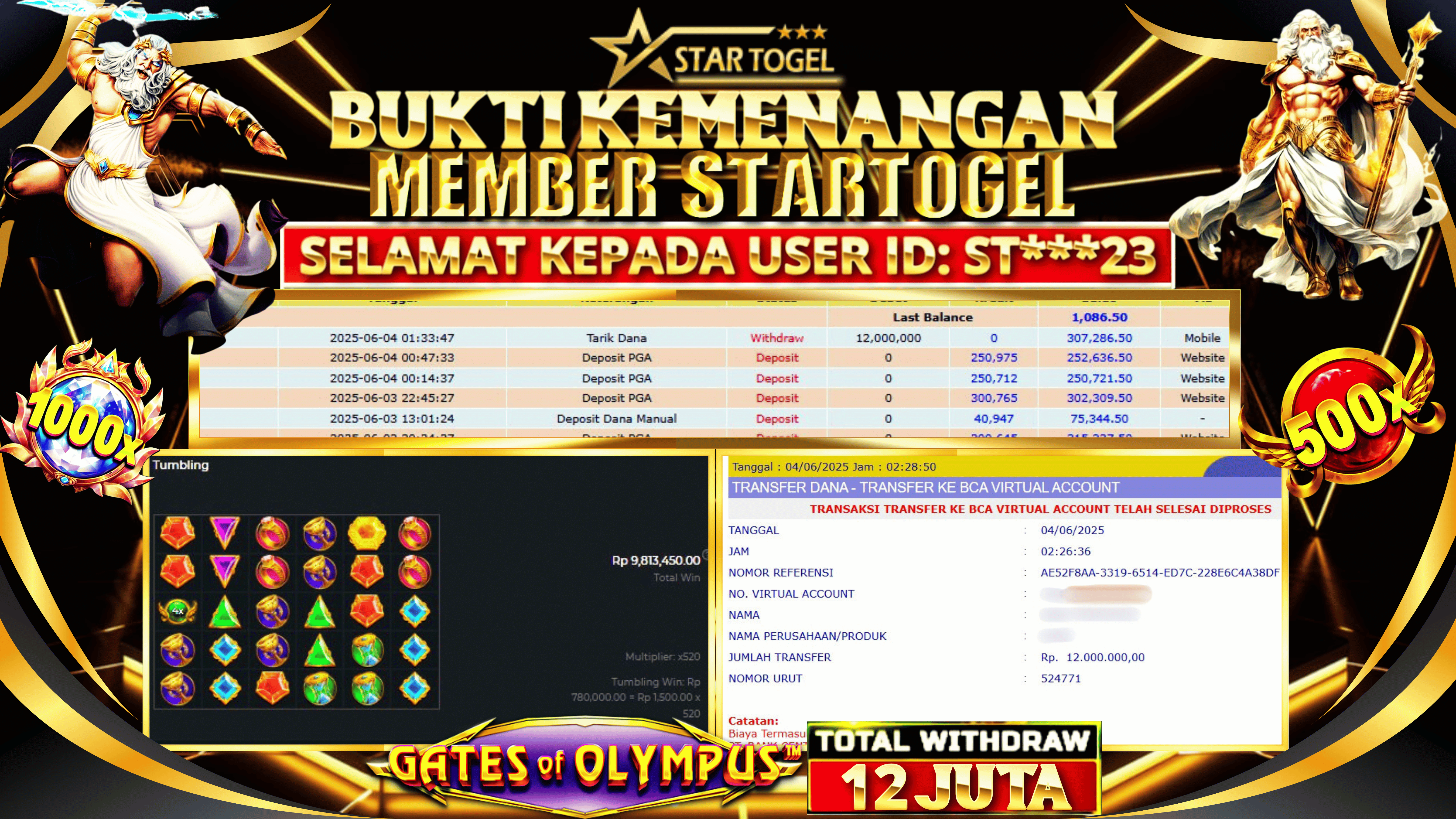 JACKPOT SLOT GATES OF OLYMPUS HINGGA 12 JUTA, 05 JUNI 2025