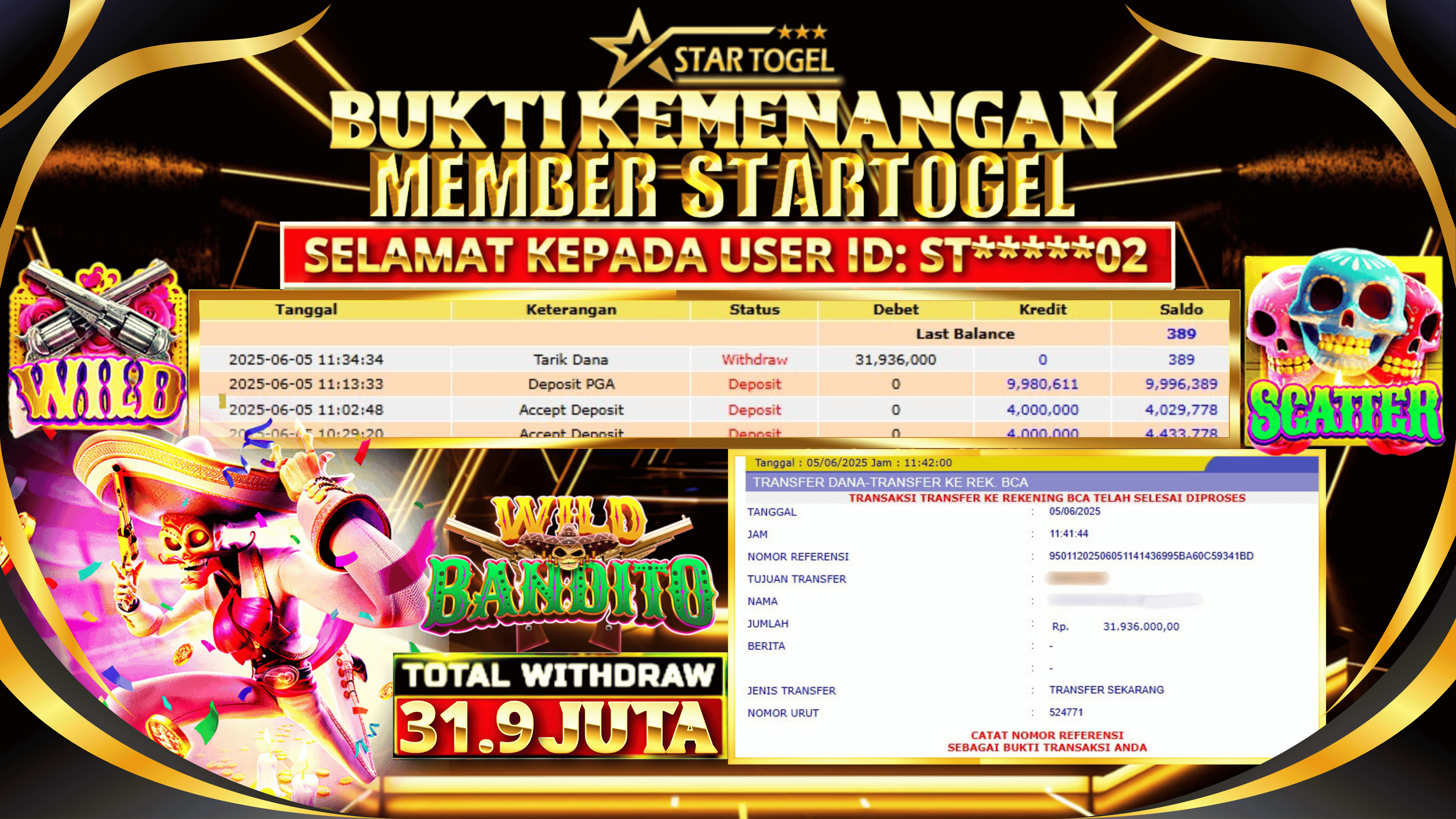 JACKPOT SLOT WILD BANDITO HINGGA 31.9 JUTA,  05 JUNI 2025