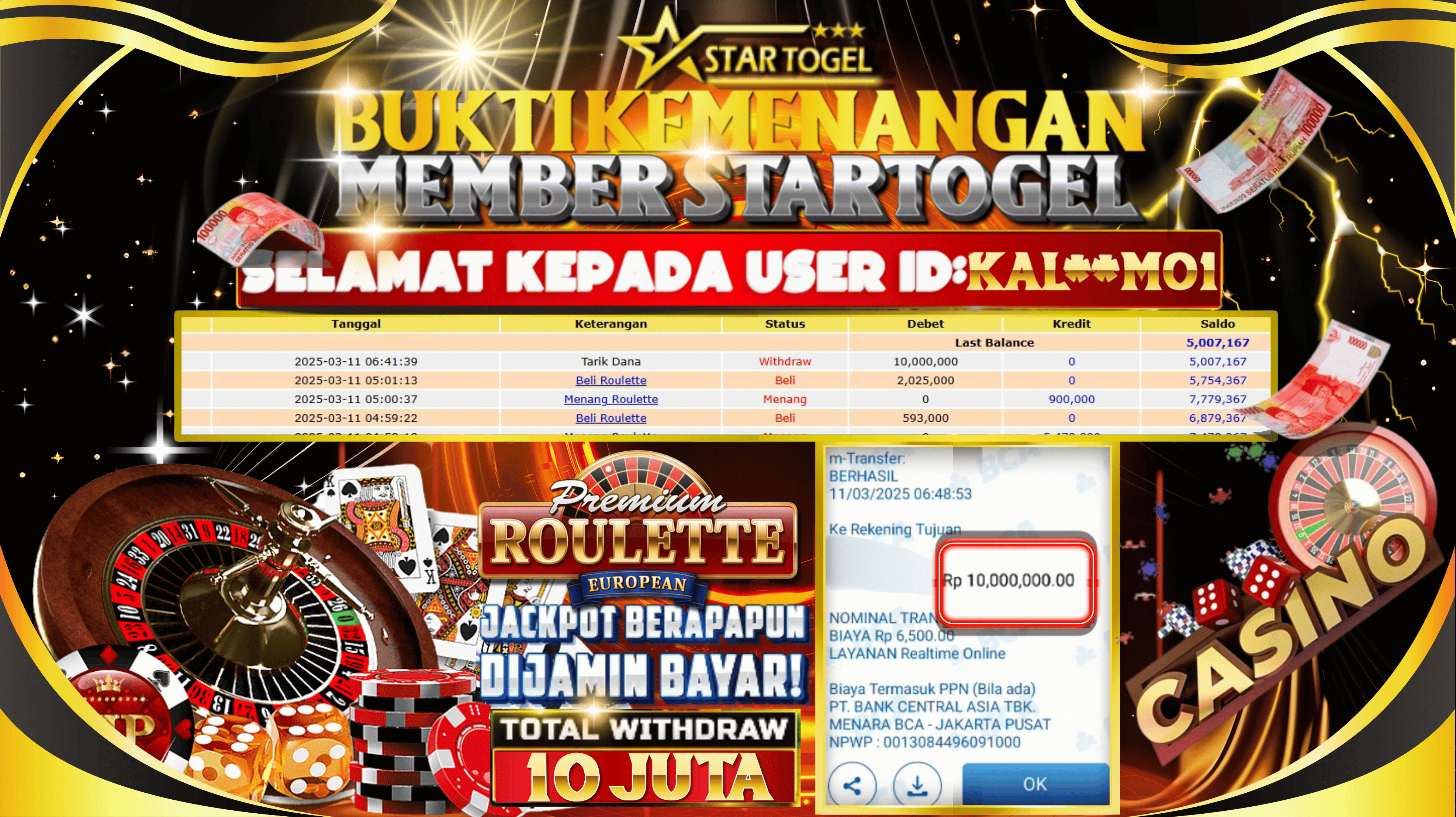 JACKPOT CASINO ROULETTE HINGGA 10 JUTA, 11 MARET 2025