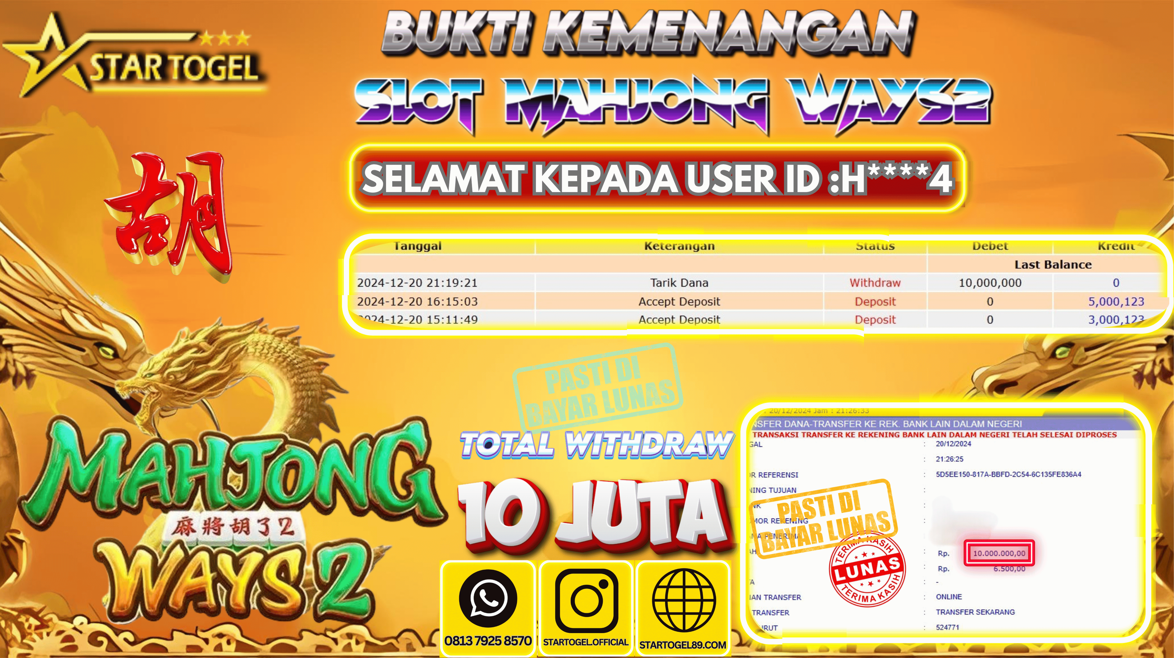 JACKPOT SLOT MAHJONG WAYS2 HINGGA 10 JUTA,20 DECEMBER 2024