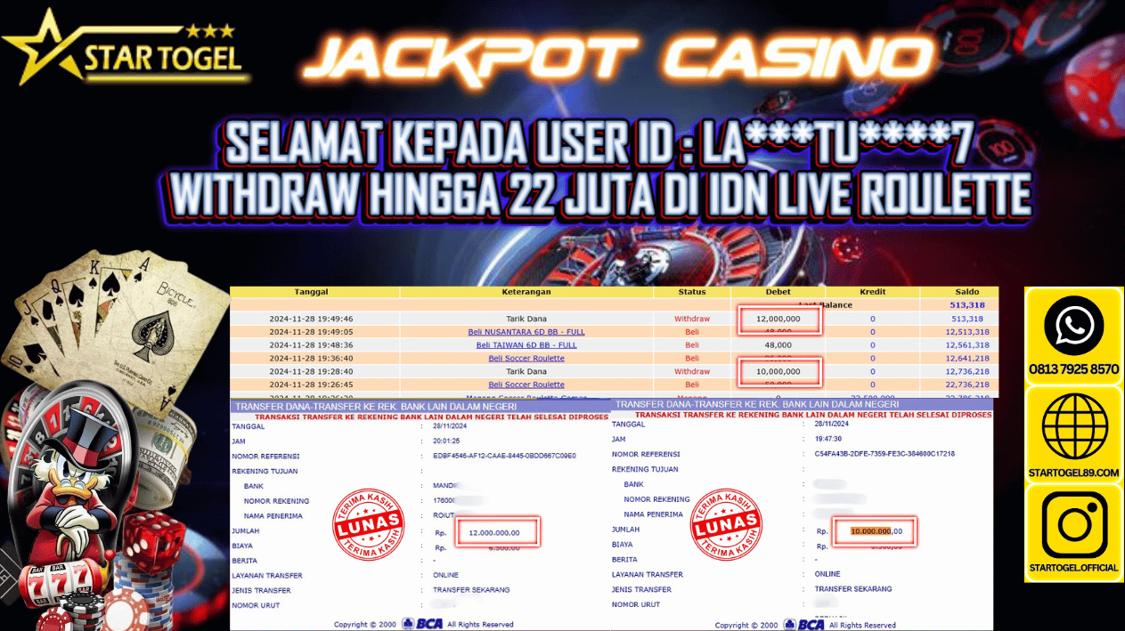 JACKPOT CASINO ROULETTE IDN LIVE HINGGA 22 JUTA, 28 NOVEMBER 2024