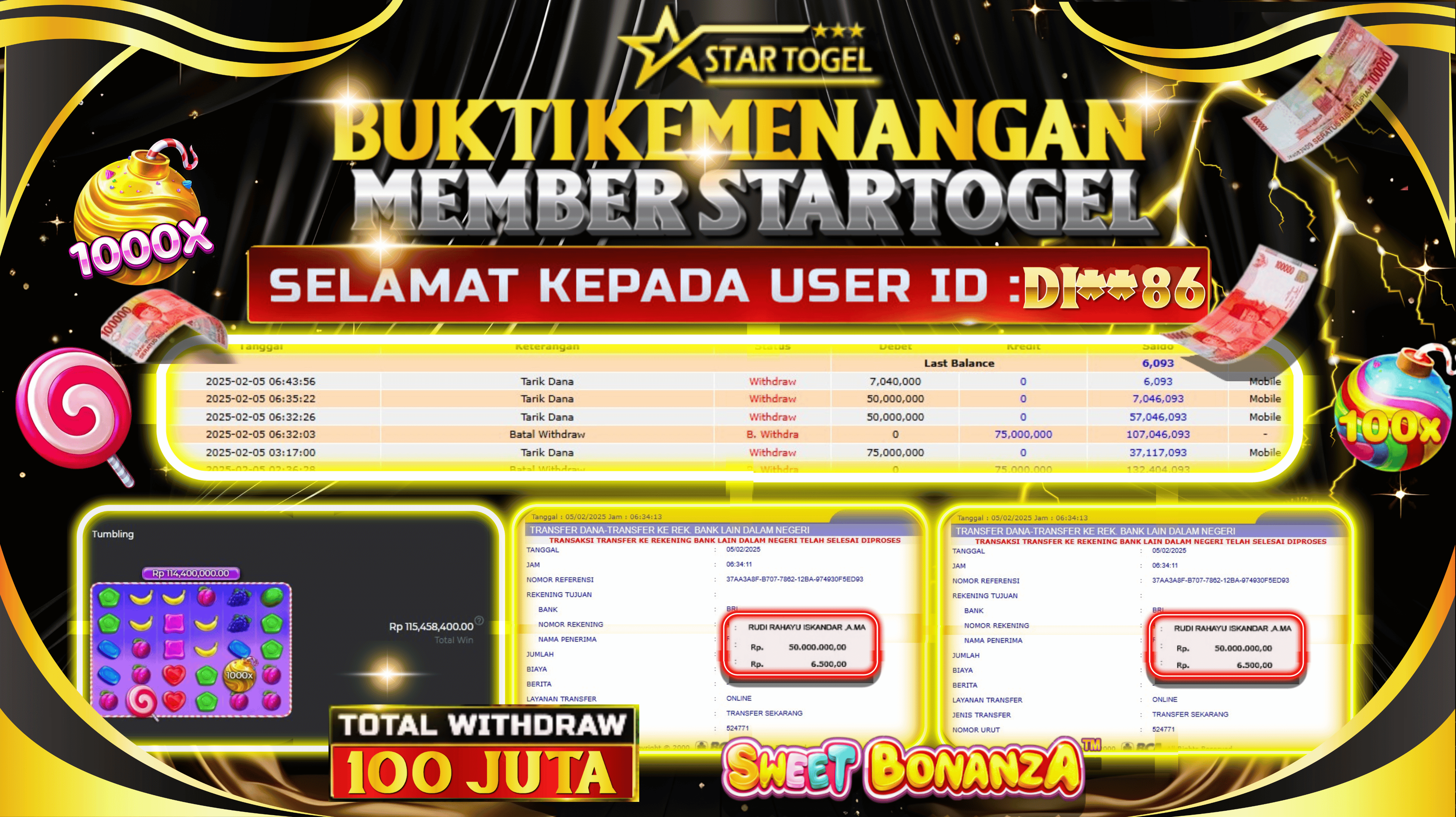 JACKPOT SLOT SWEET BONANZA HINGGA 100JUTA, 05 FEBRUARI 2025