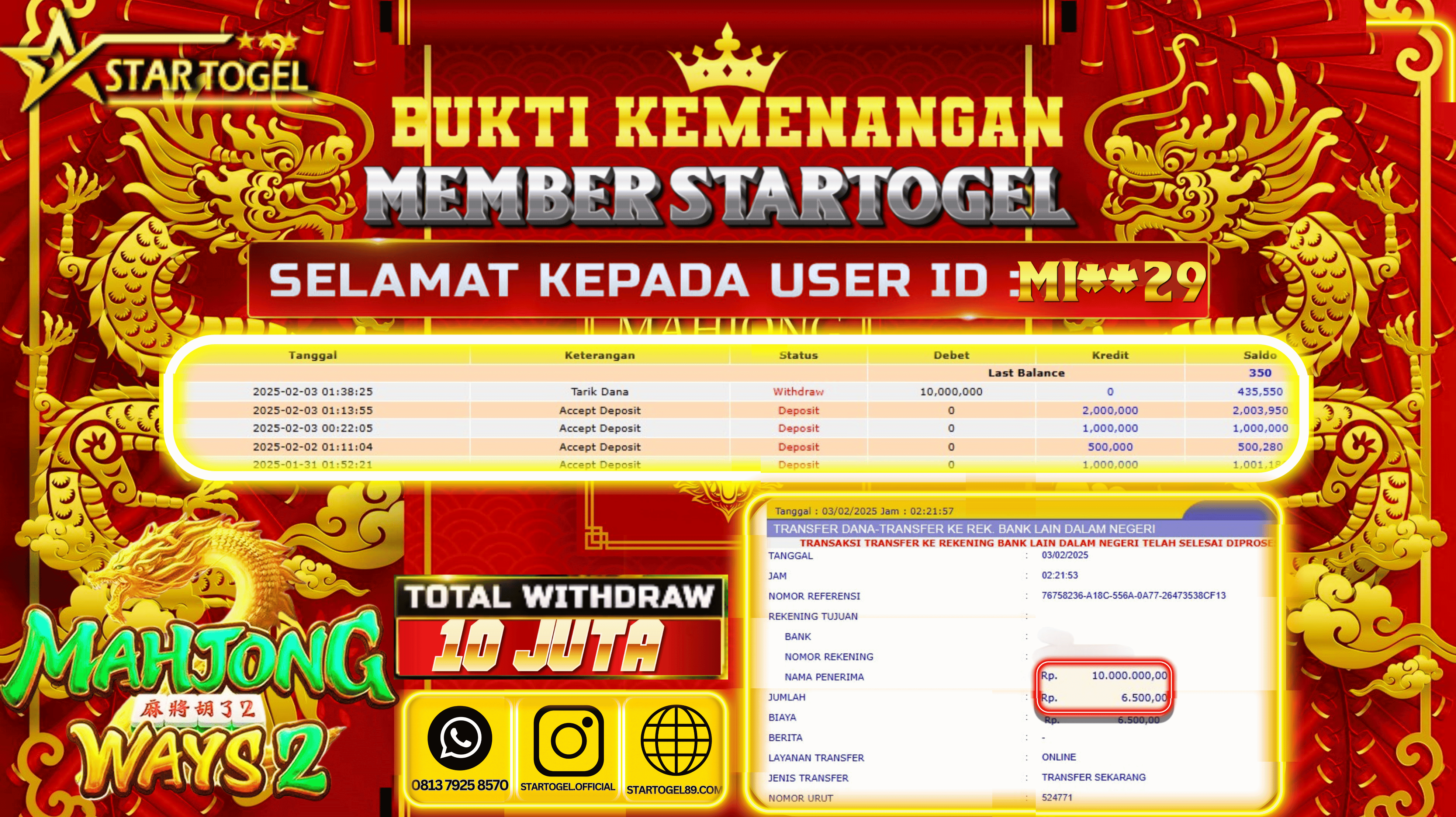 JACKPOT SLOT MAHJONG WAYS2 HINGGA 10 JUTA, 03 FEBRUARI 2025
