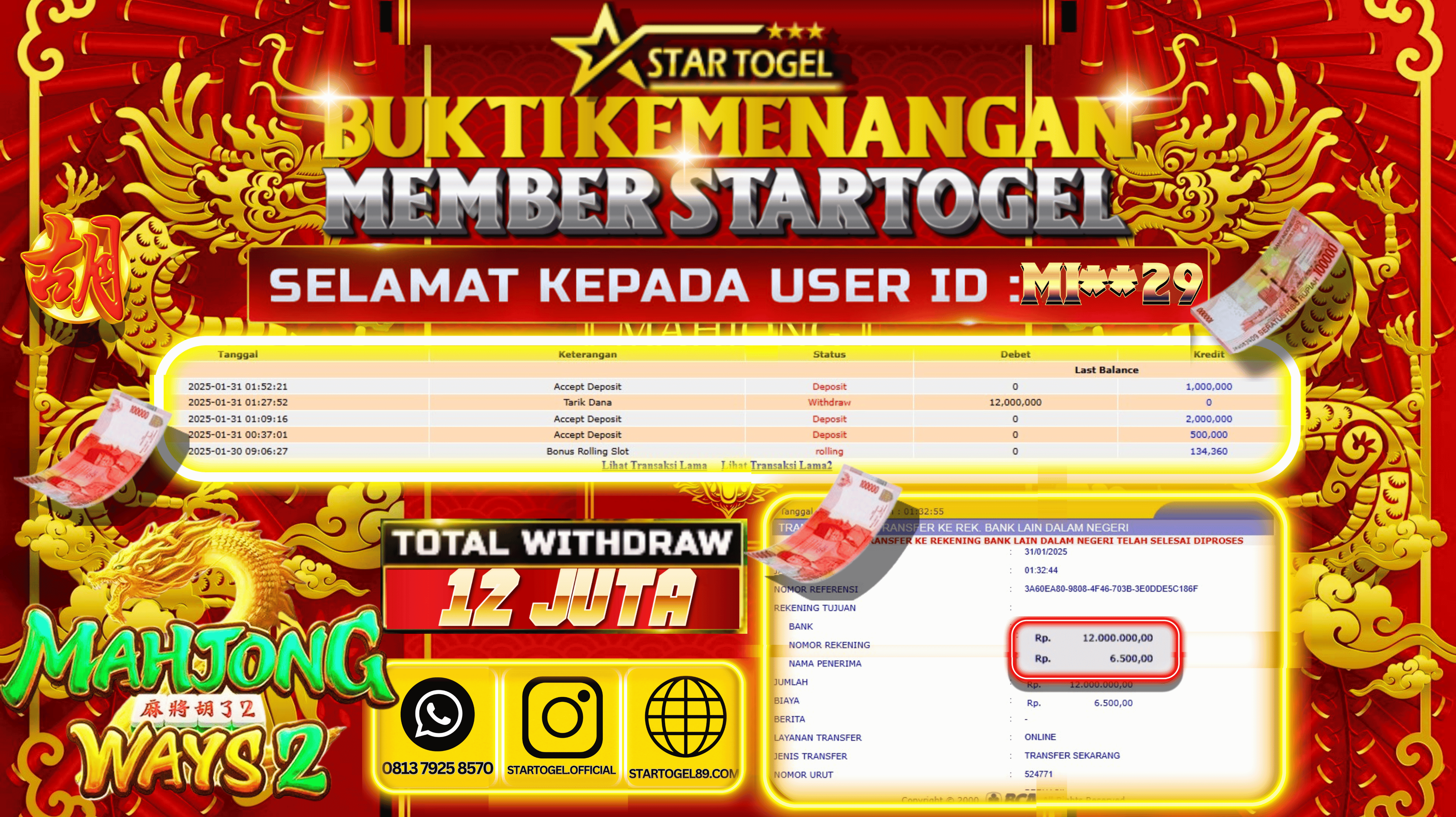 JACKPOT SLOT MAHJONG WAYS2 HINGGA 12 JUTA, 31 JANUARY 2025