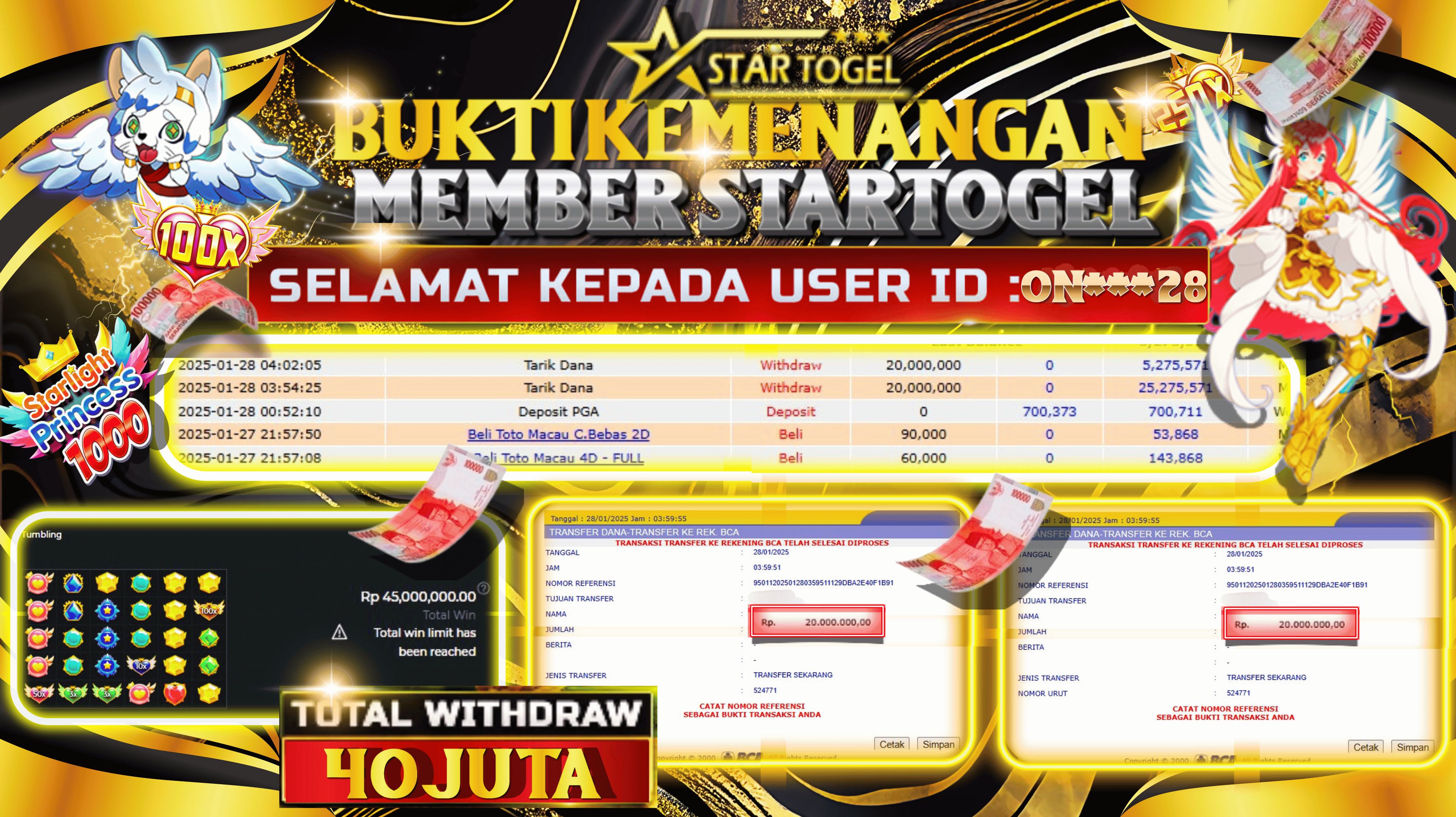 JACKPOT SLOT STARLIGHT PRINCES HINGGA 40 JUTA, 28 JANUARY 2025