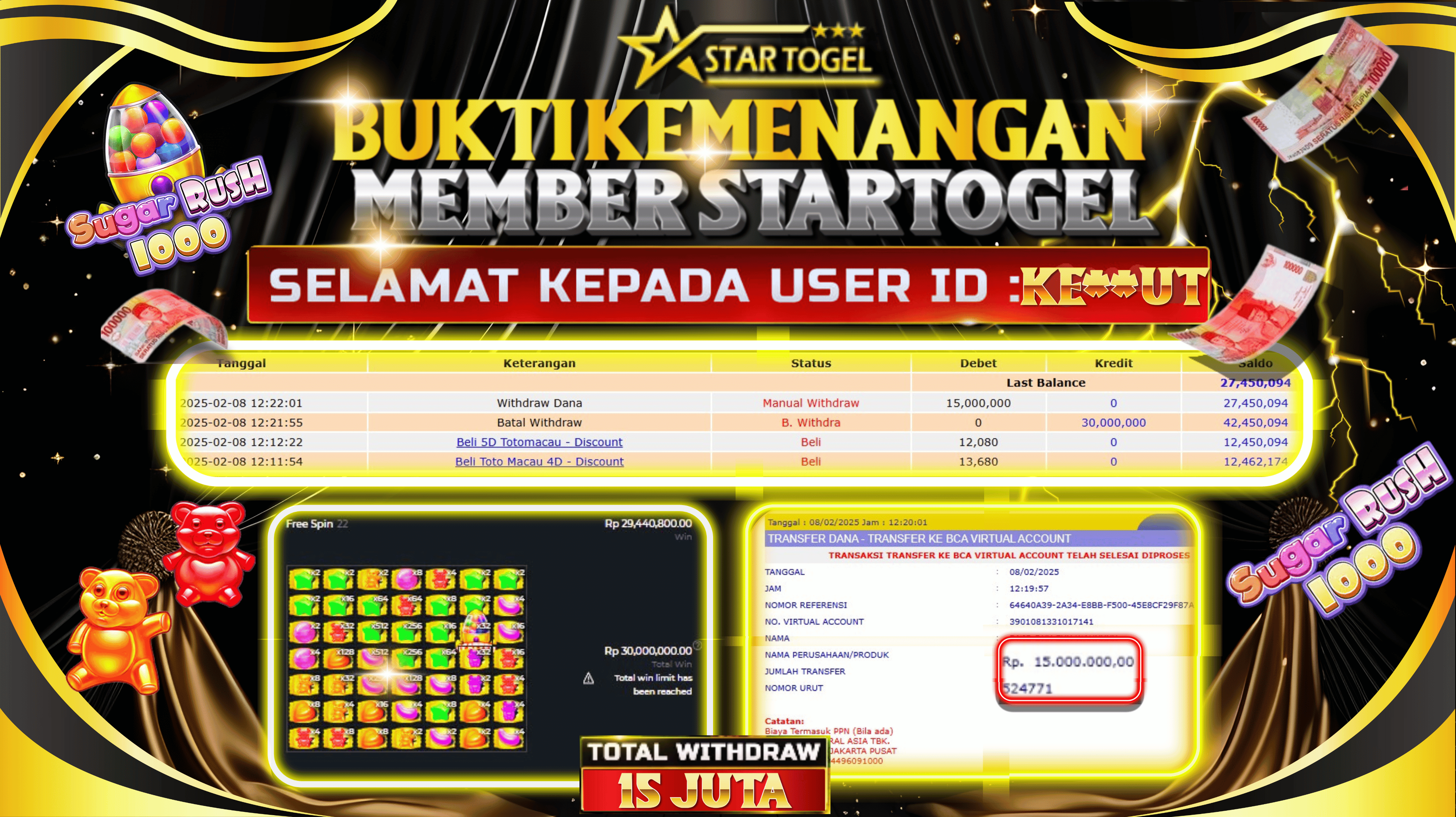 JACKPOT SLOT SUGAR RUSH 1000 HINGGA 15 JUTA, 08 FEBRUARI 2025