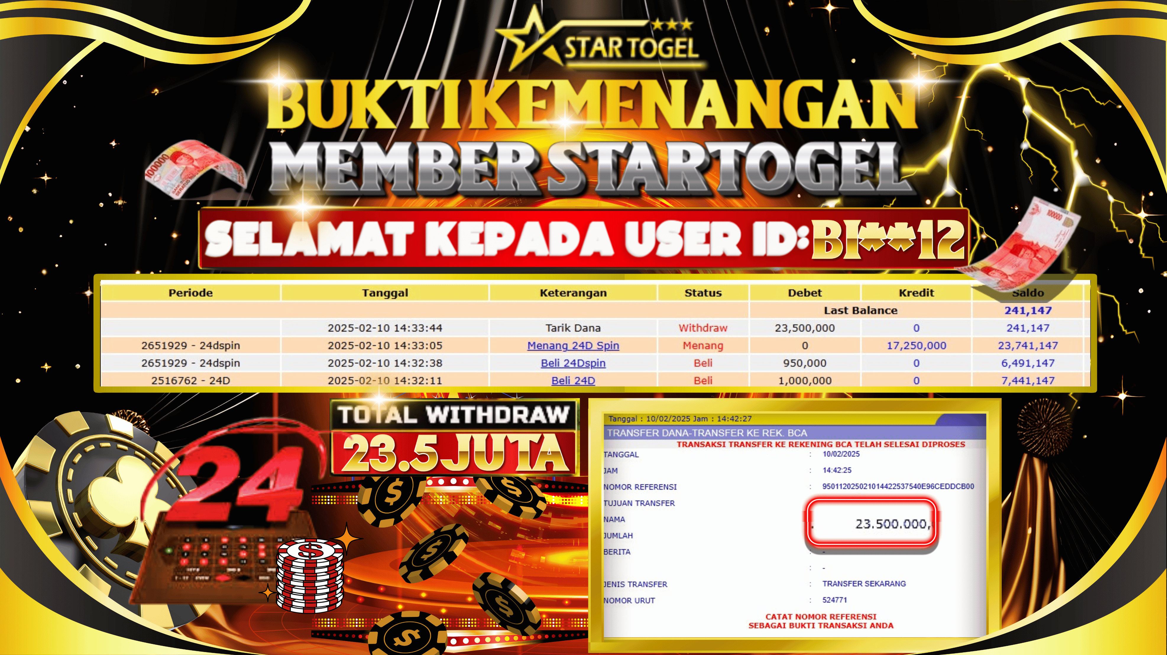 JACKPOT CASINO 24D SPIN HINGGA 23.5 JUTA, 10 FEBRUARI 2025