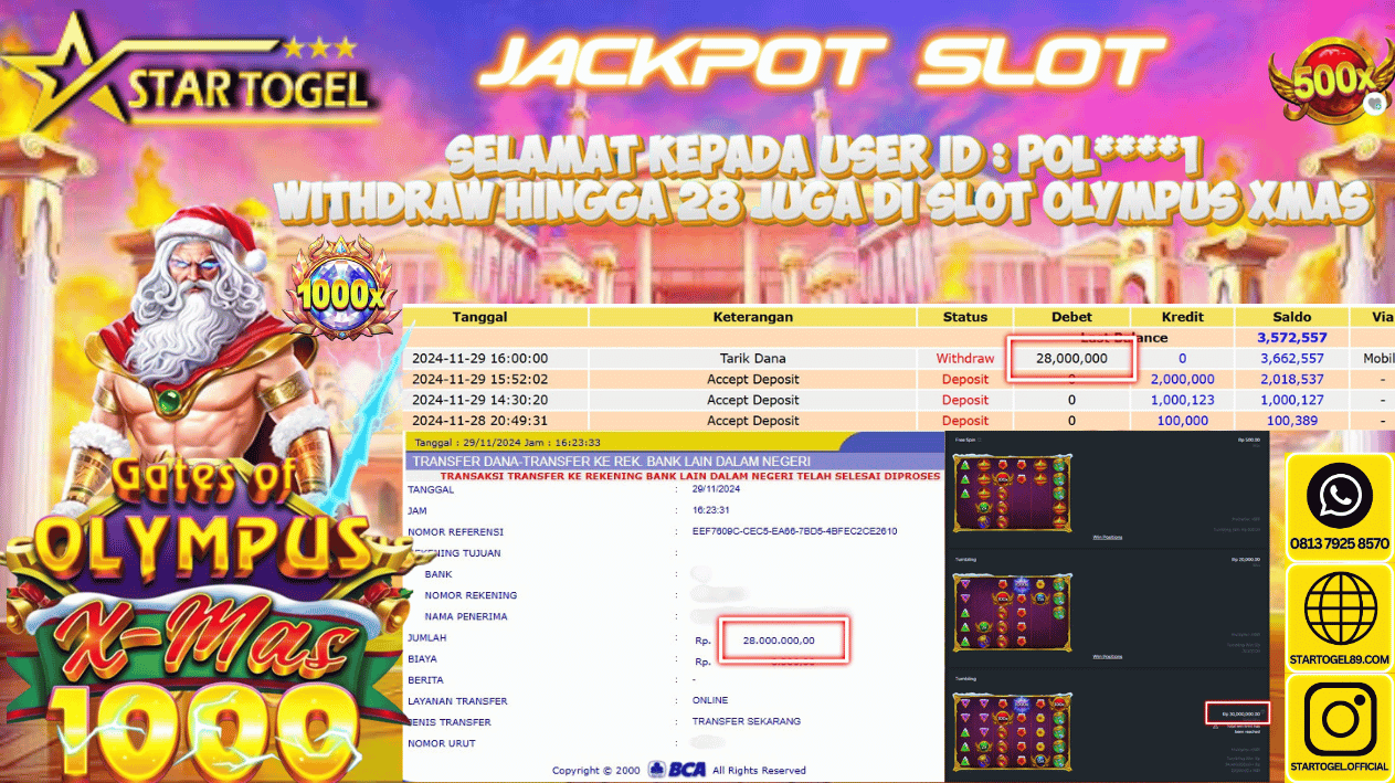 JACKPOT SLOT GATES OF OLYMPUS XMAS HINGGA 28 JUTA, 29 NOVEMBER 2024