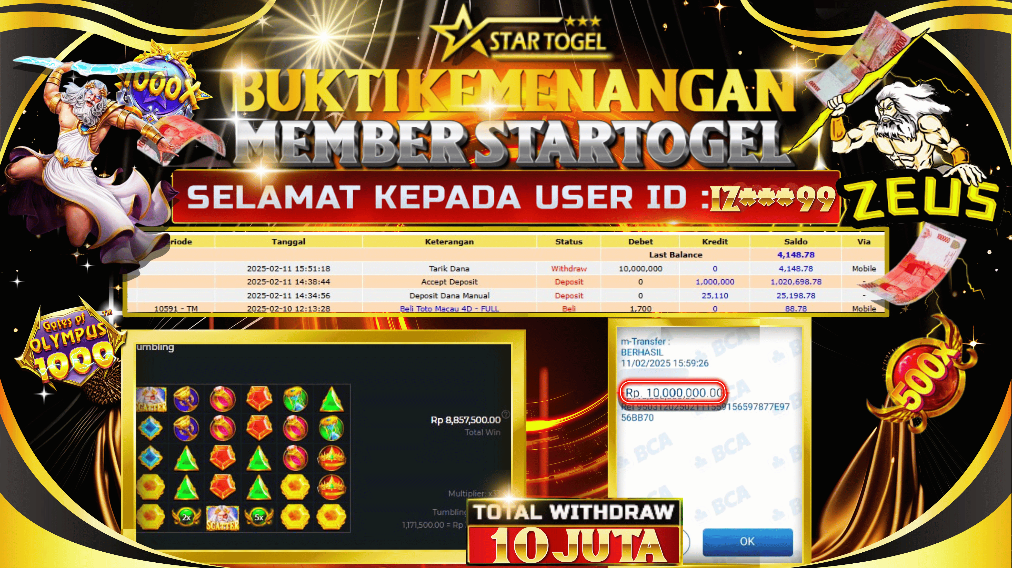 JACKPOT SLOT GATES OF OLYMPUS HINGGA 10 JUTA, 11 FEBRUARI 2025