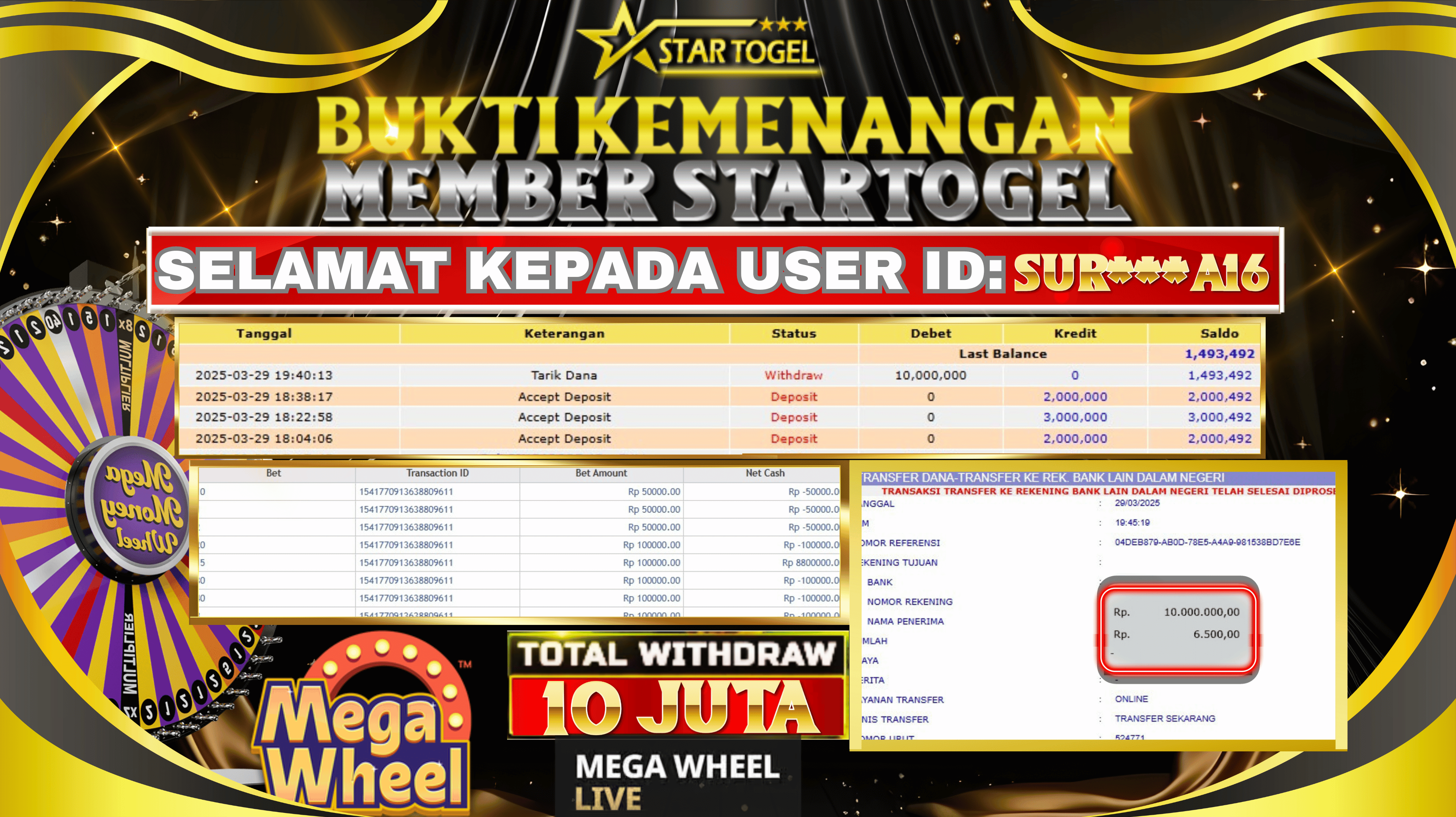 JACKPOT LIVE DEALER MEGA WHEEL HINGGA 10 JUTA, 29 MARET 2025