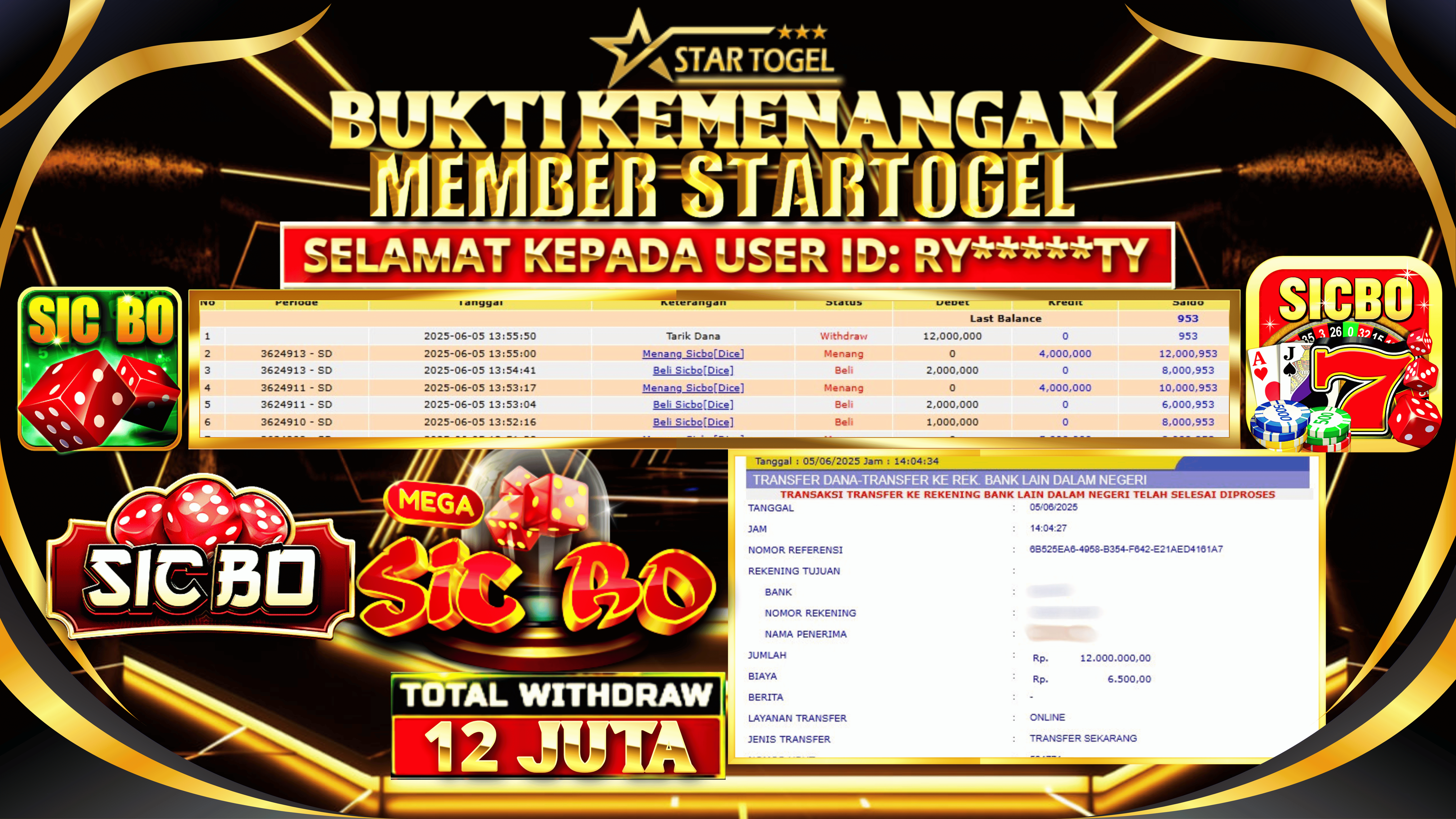 JACKPOT LIVE CASINO SICBO HINGGA 12 JUTA, 05 JUNI 2025