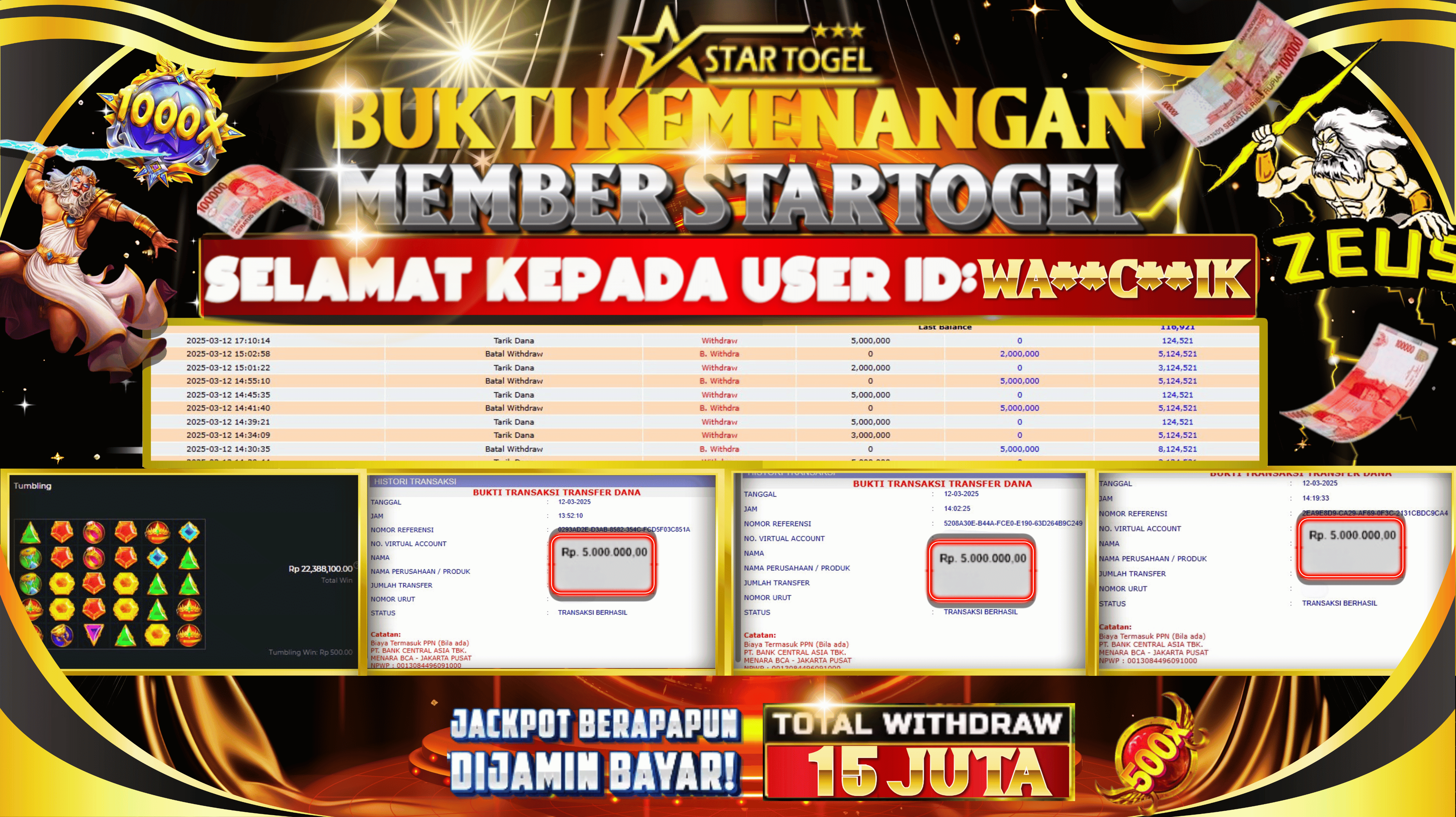 JACKPOT SLOT GATES OFF OLYMPUS 1000 HINGGA 15 JUTA, 12 MARET 2025