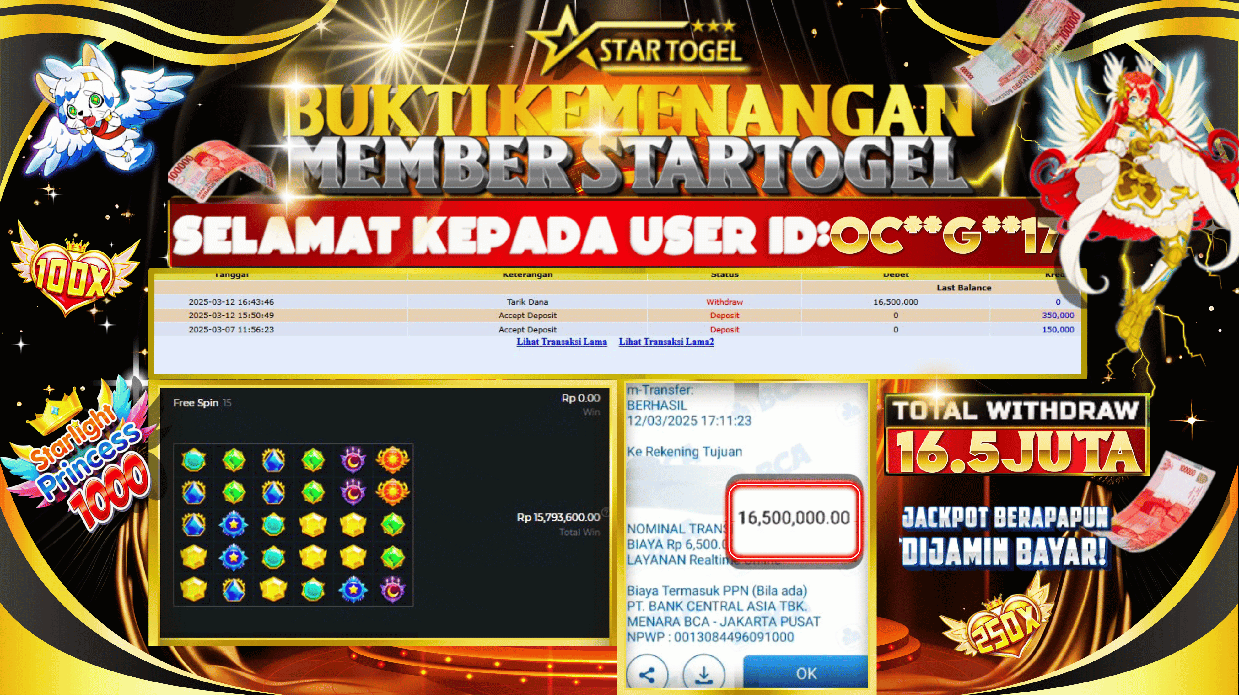 JACKPOT ALOT STARLIGHT PRINCESS 1000 HINGGA 16.5 JUTA, 12 MARET 2025