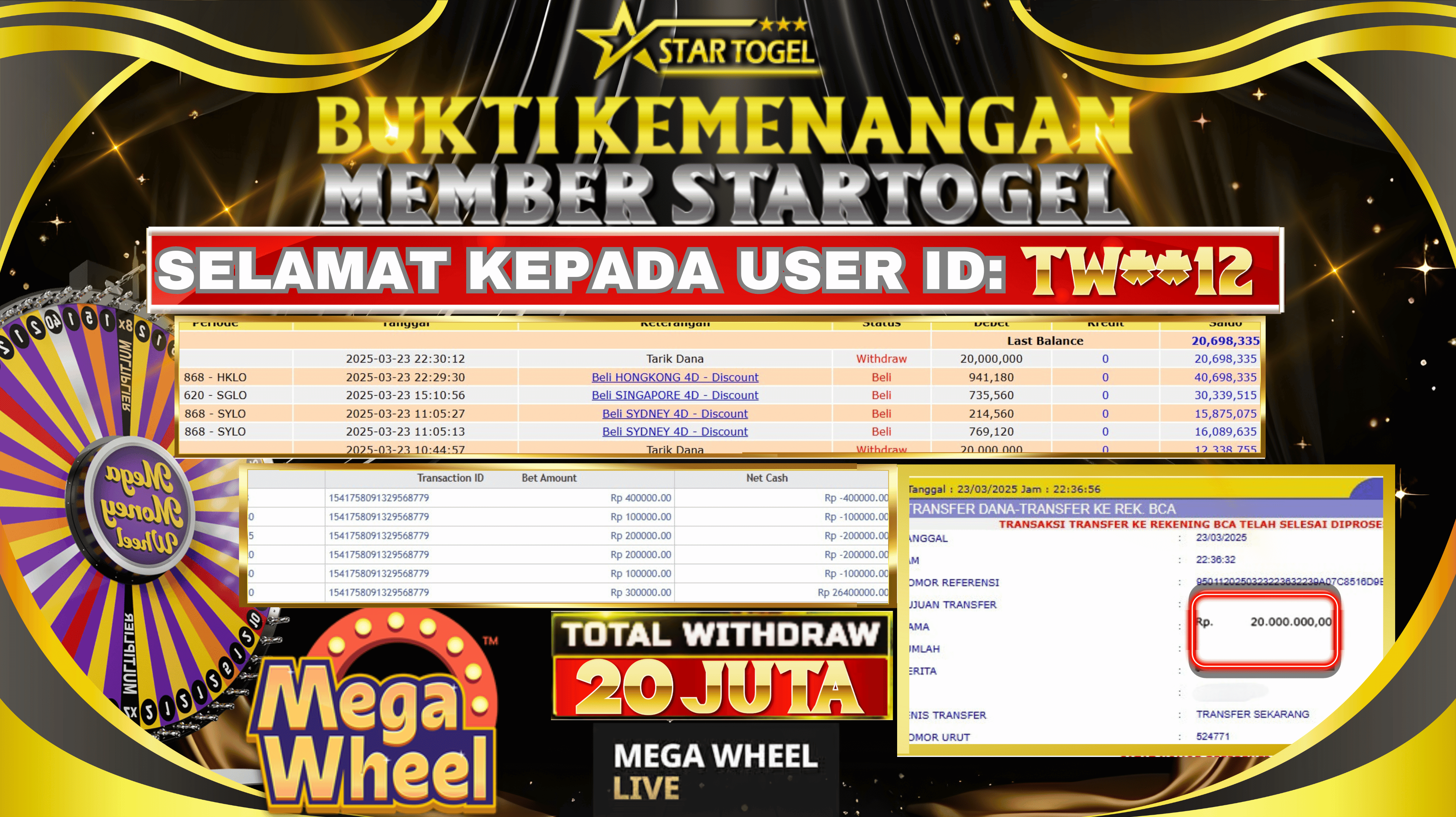 JACKPOT LIVE DEALER MEGA WHEEL HINGGA 20 JUTA, 24 MARET 2025