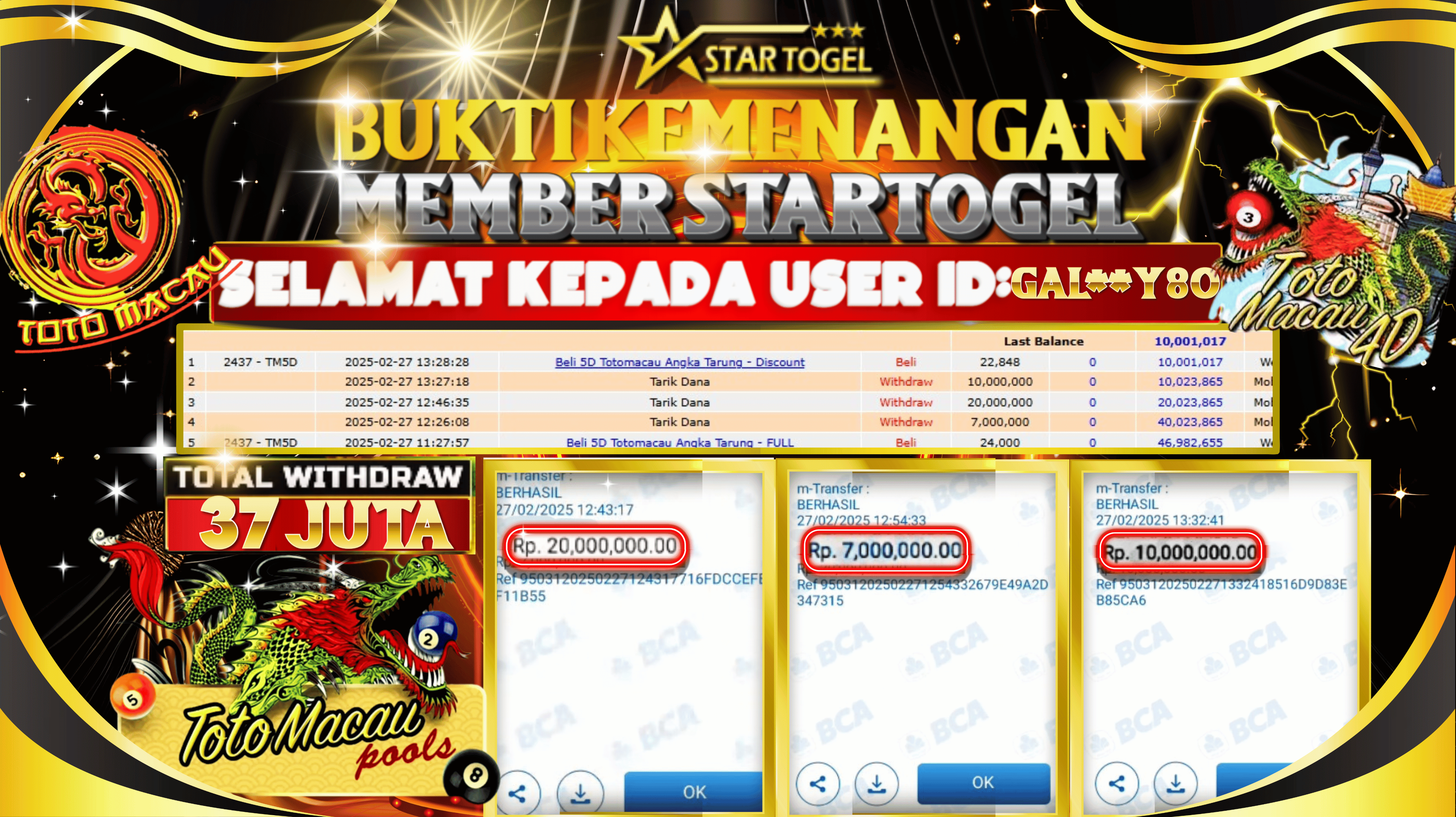 JACKPOT TOGEL ONLINE TOTOMACAU 4D HINGGA 37 JUTA, 28 FEBRUARI 2025