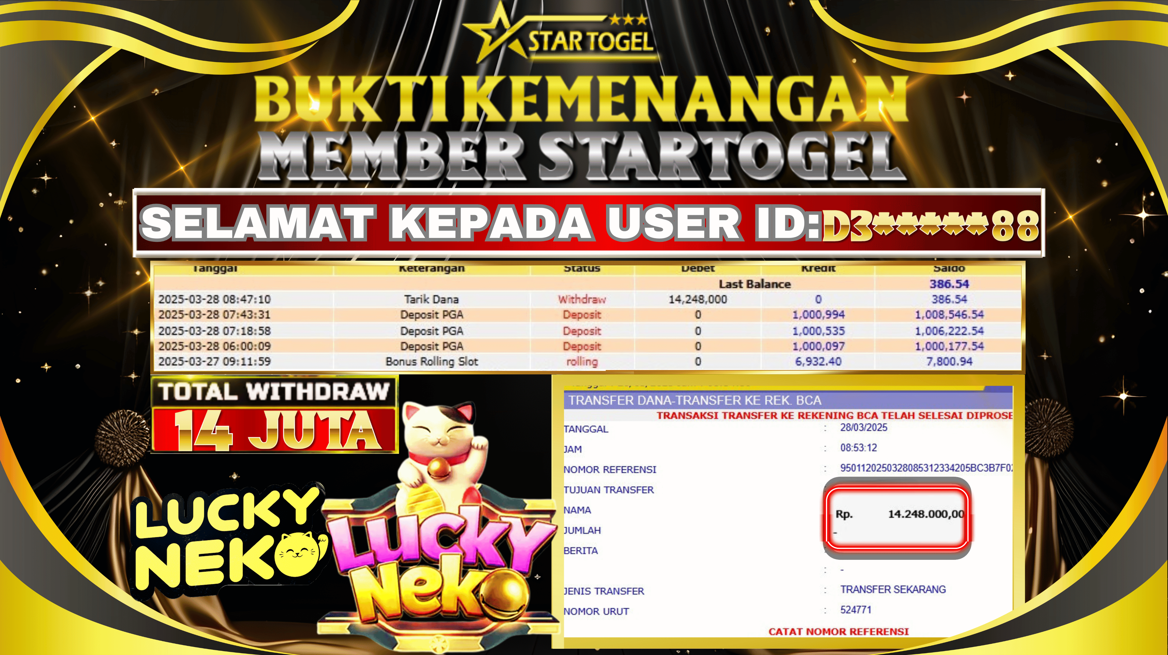 JACKPOT SLOT LUUCKY NEKO HINGGA 14 JUTA,  28 MARET 2025