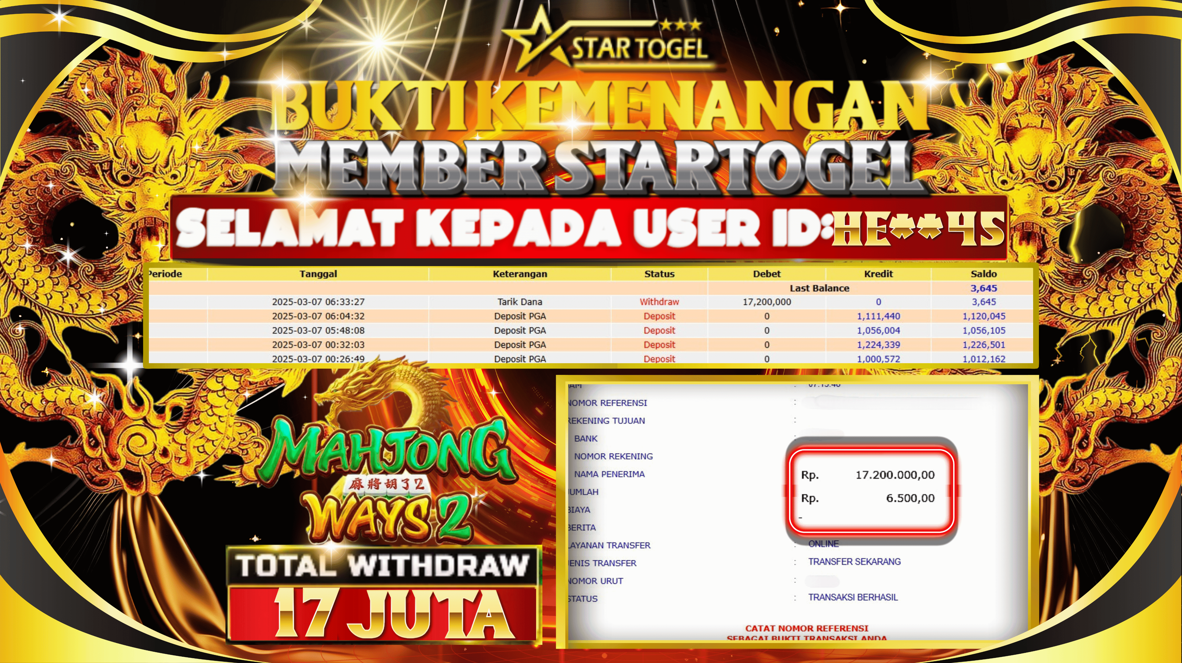 JACKPOT SLOT MAHJONG WAYS2 HINGGA 17 JUTA, 07 MARET 2025