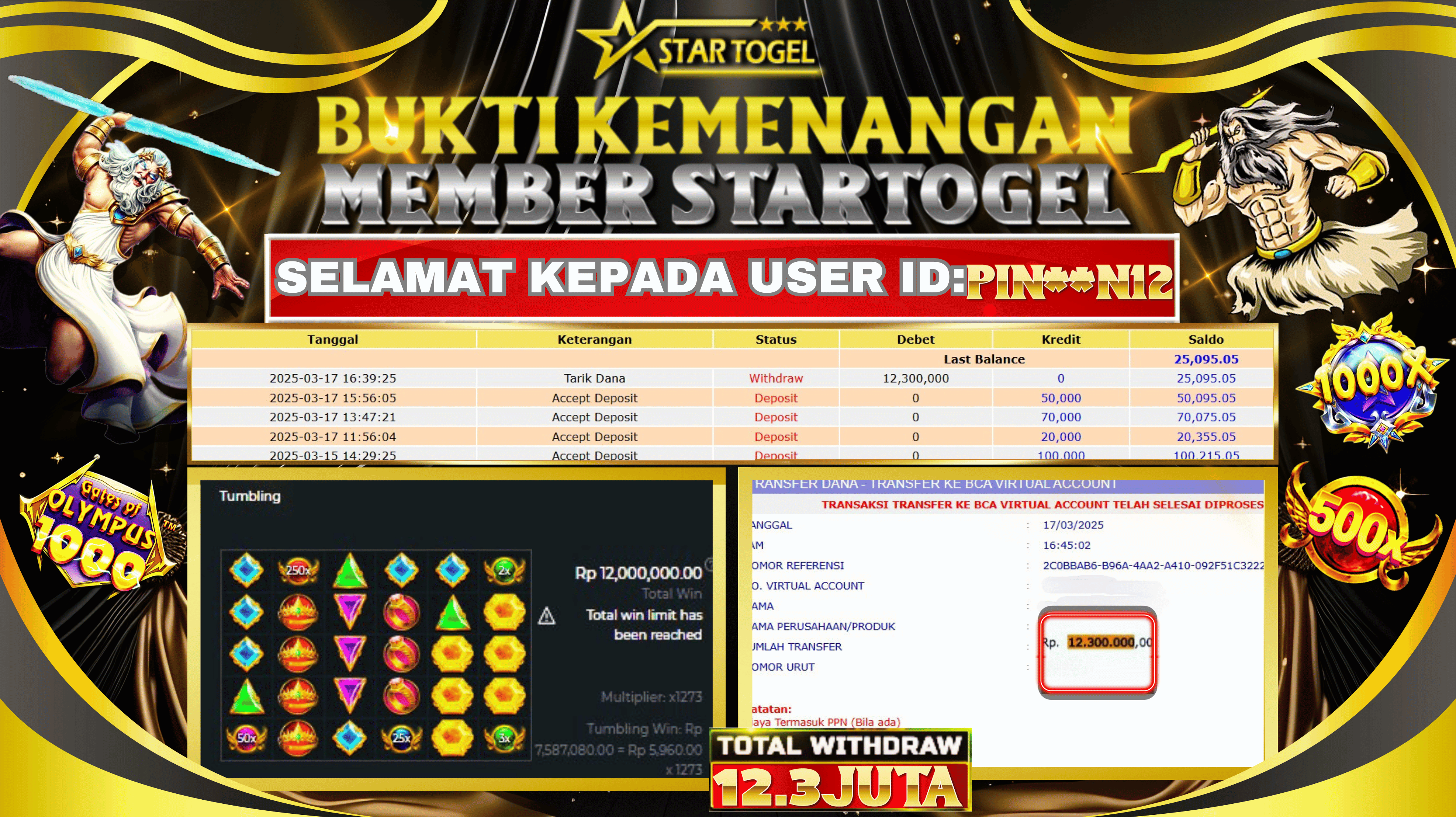 JACKPOT SLOT GATES OFF OLYMPUS 1000 HINGGA 12.3 JUTA, 17 MARET 2025