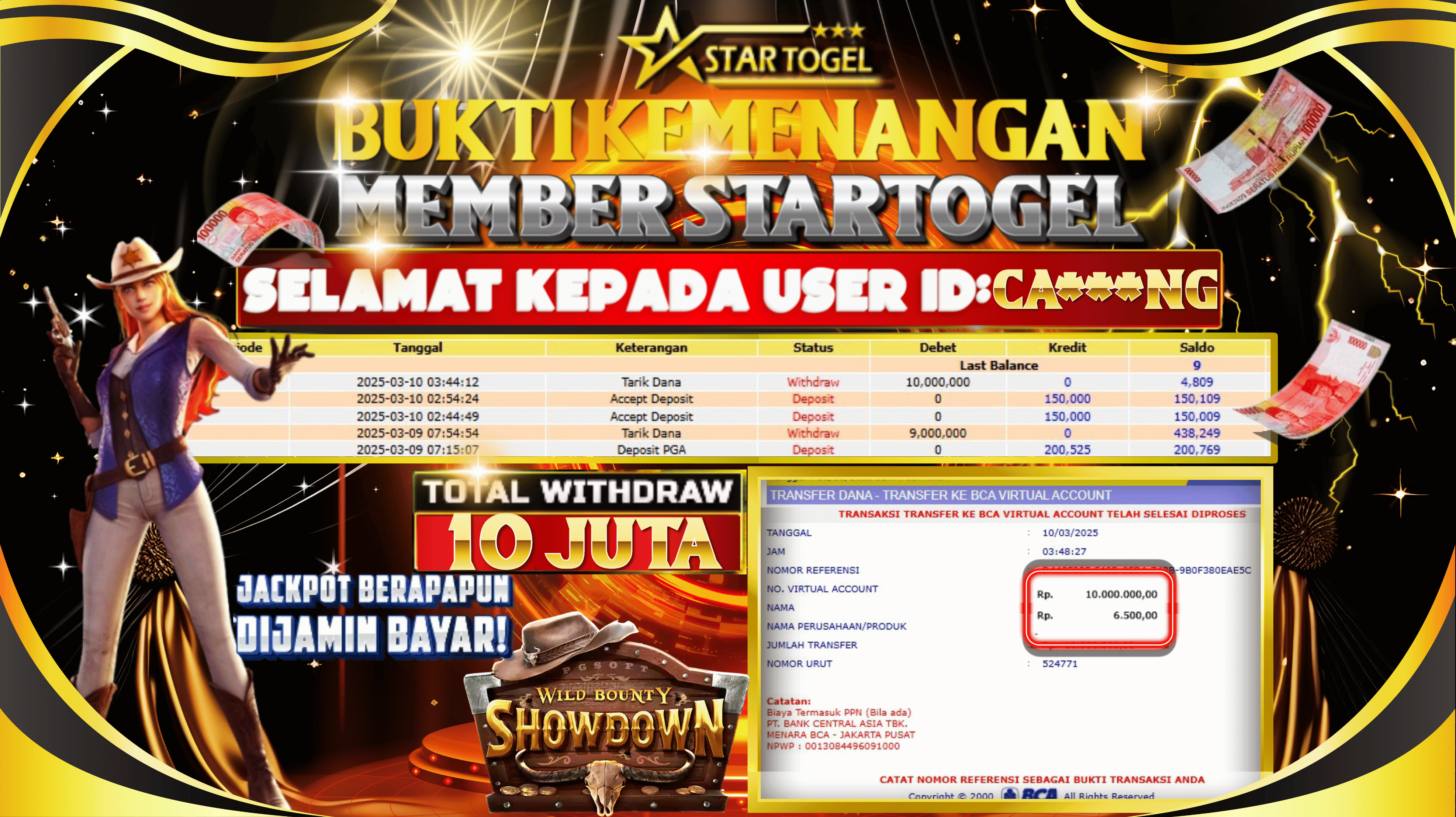 JACKPOT SLOT WILD BOUNTY SHOWDOWN HINGGA 10 JUTA, 10 MARET 2025