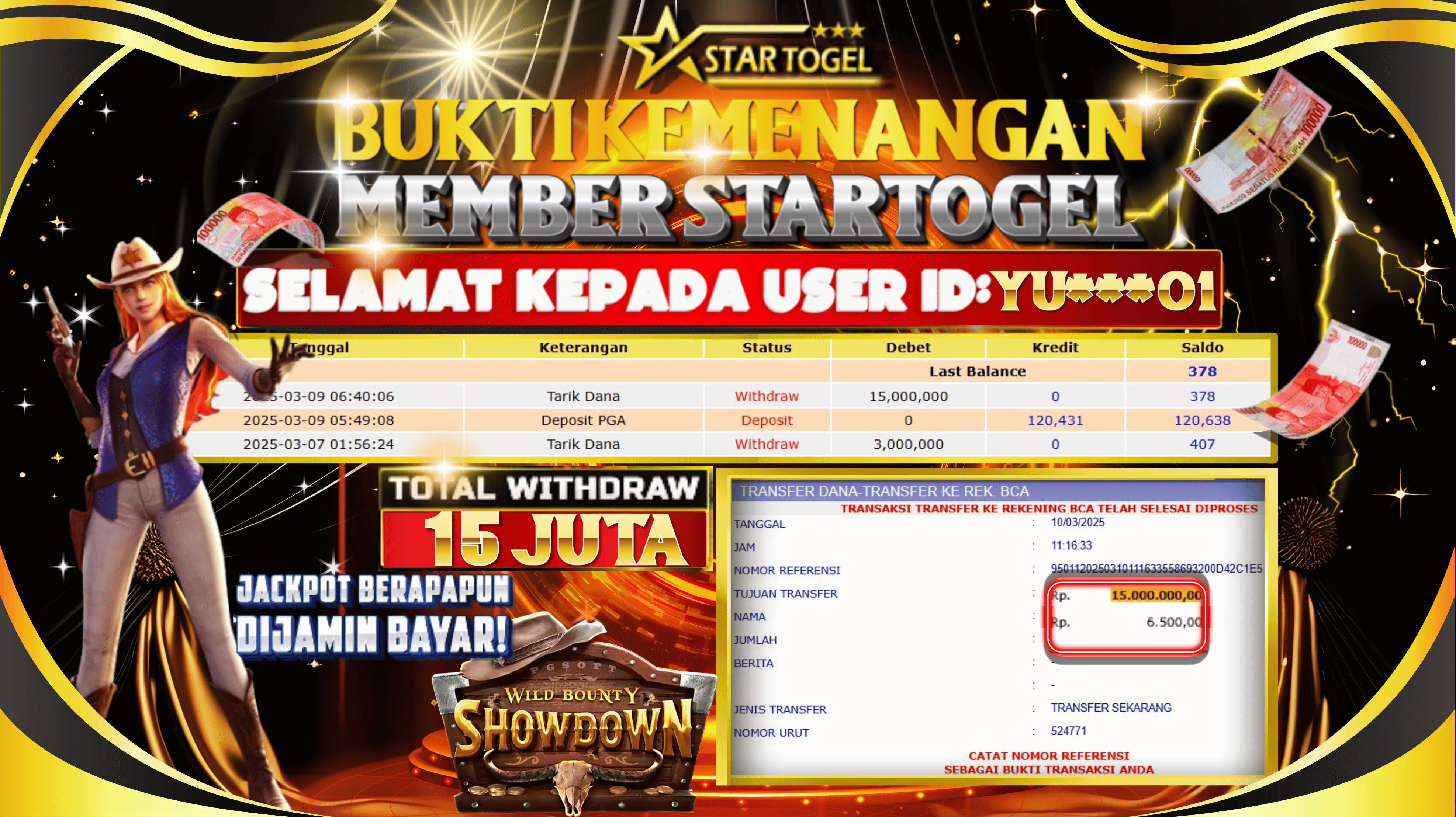 JACKPOT SLOT WILD BOUNTY SHOWDOWN HINGGA 15 JUTA, 10 MARET 2025