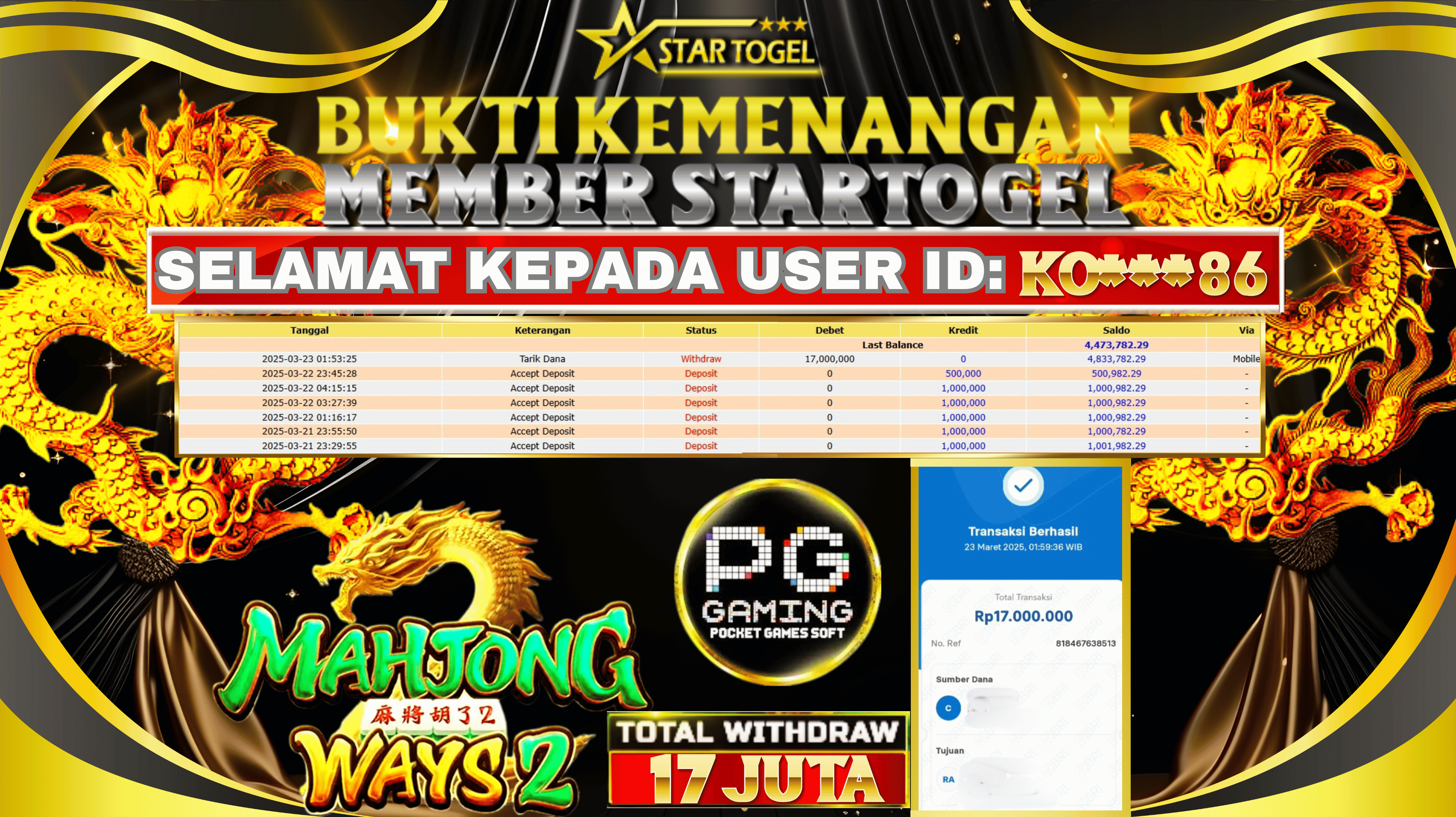 JACKPOT SLOT MAHJONG WAYS2 HINGGA 17 JUTA,  23 MARET 2025